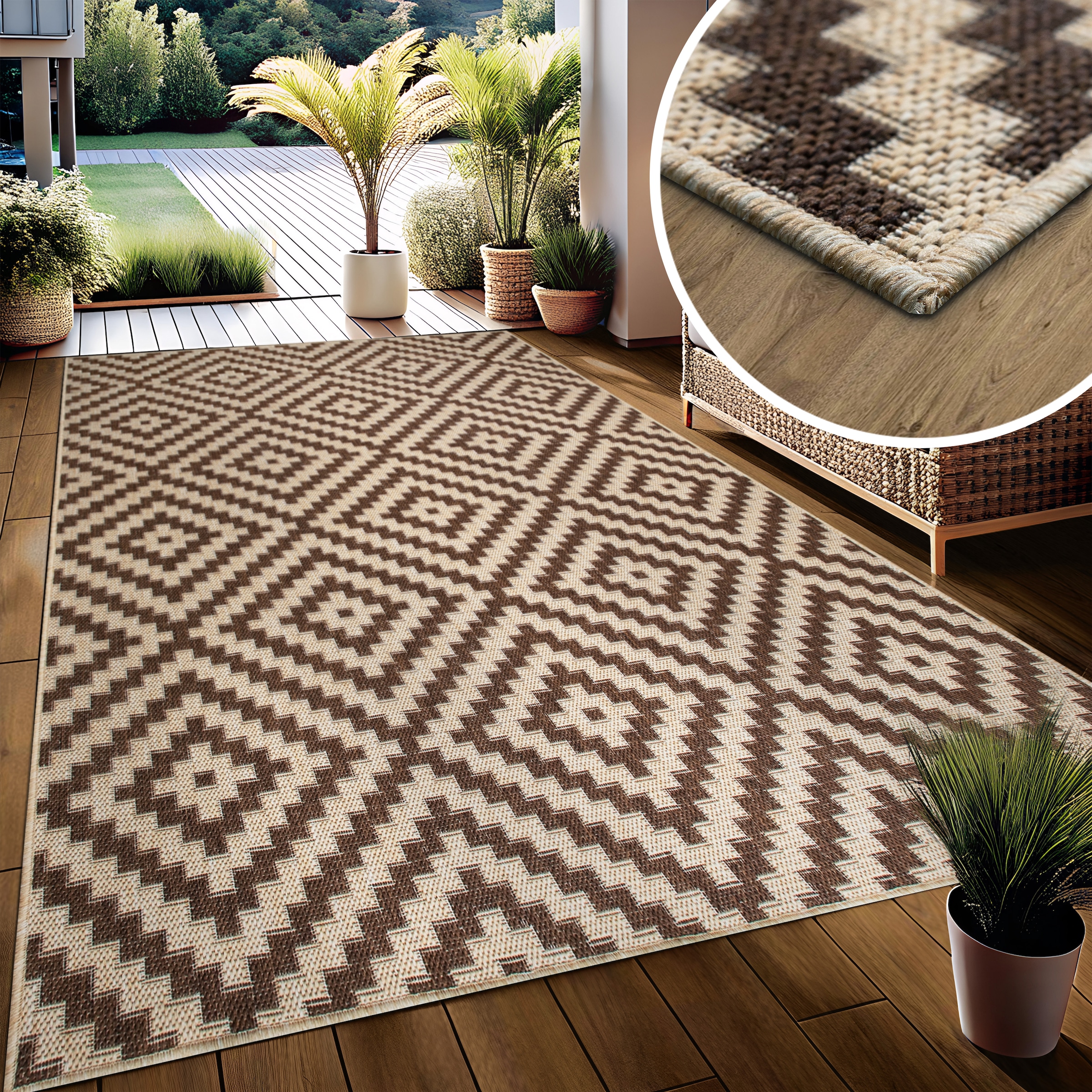 my home Teppich »Cordoba auch als Läufer erhältlich«, rechteckig, 3 mm Höhe, In- und Outdoor geeignet, Sisal-Optik, Wetterfest & UV-beständig, Boho