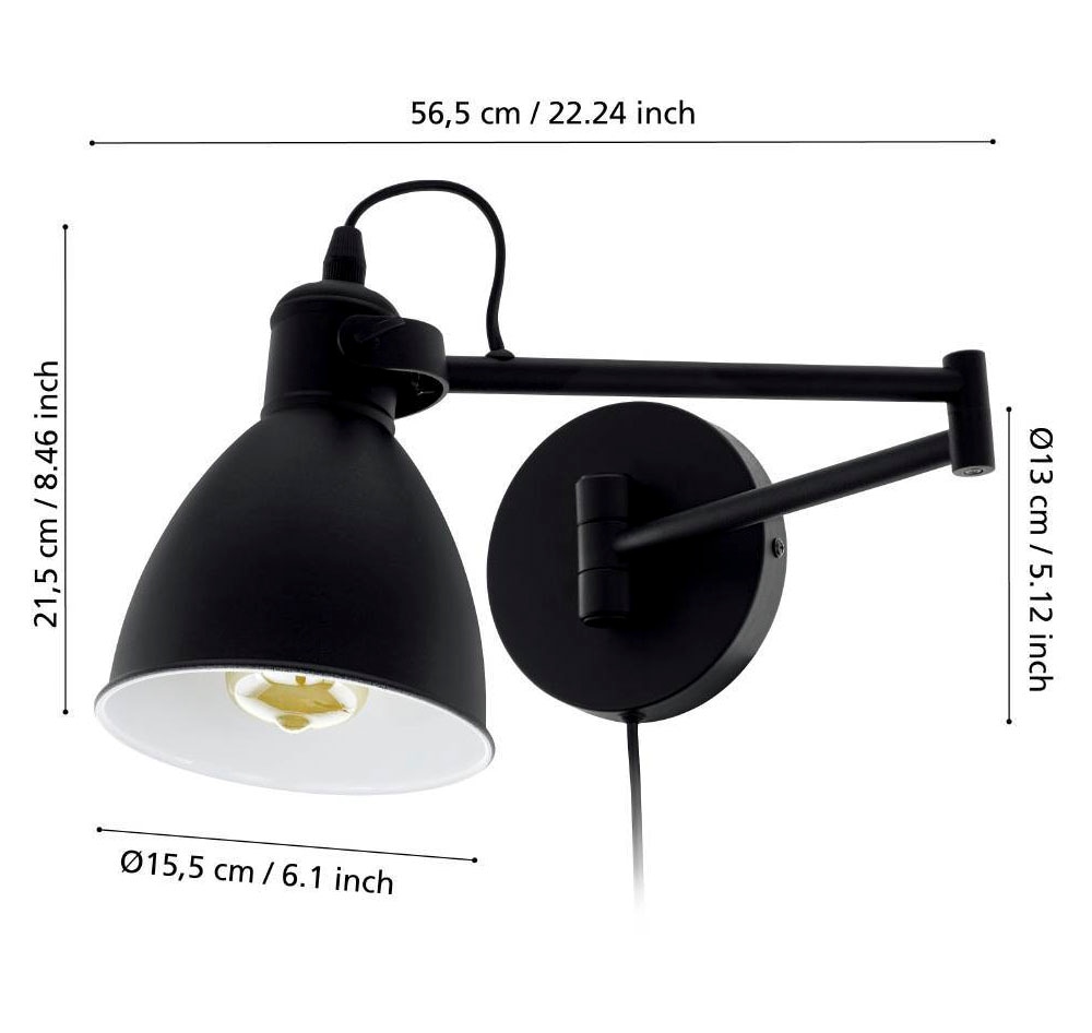 EGLO Wandleuchte »SAN PERI«, 1 flammig, Leuchtmittel E27 | ohne Leuchtmittel, Wandleuchte aus Metall in Schwarz, Lampe mit Schalter, E27 Fassung