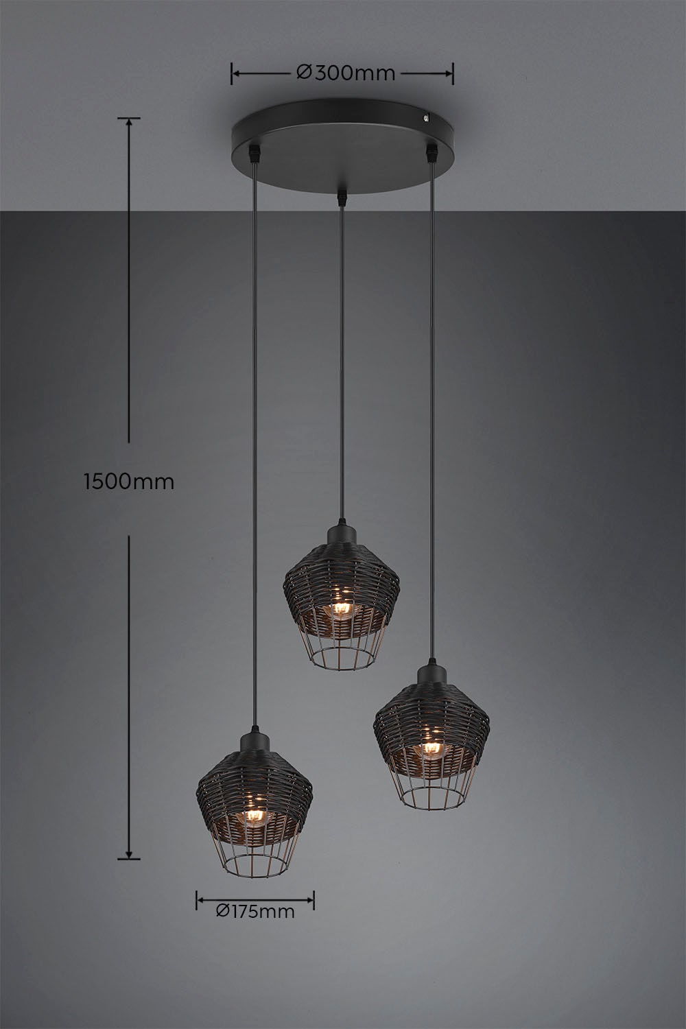 TRIO Leuchten Pendelleuchte »Borka«, 3 flammig, Leuchtmittel E27 | ohne Leuchtmittel, Boho Hängelampe aus Rattan 3-flammig exkl E27 max 40W höhenverstellbar