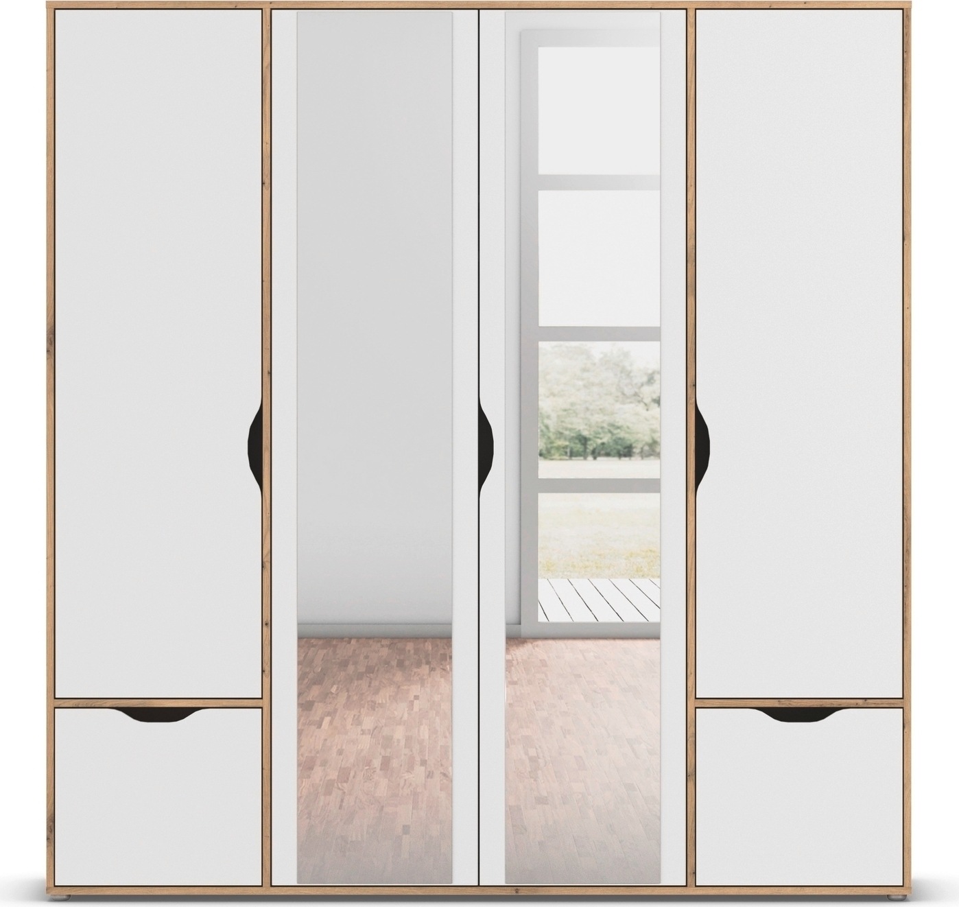 rauch Drehtürenschrank »Kleiderschrank Schrank Garderobe Wäscheschrank NARAI mit Schubladen«, (in 3 verschiedenen Ausstattungen BASIC/CLASSIC/PREMIUM), Griffausfräsungen für eine grifflose Optik TOPSELLER MADE IN GERMANY