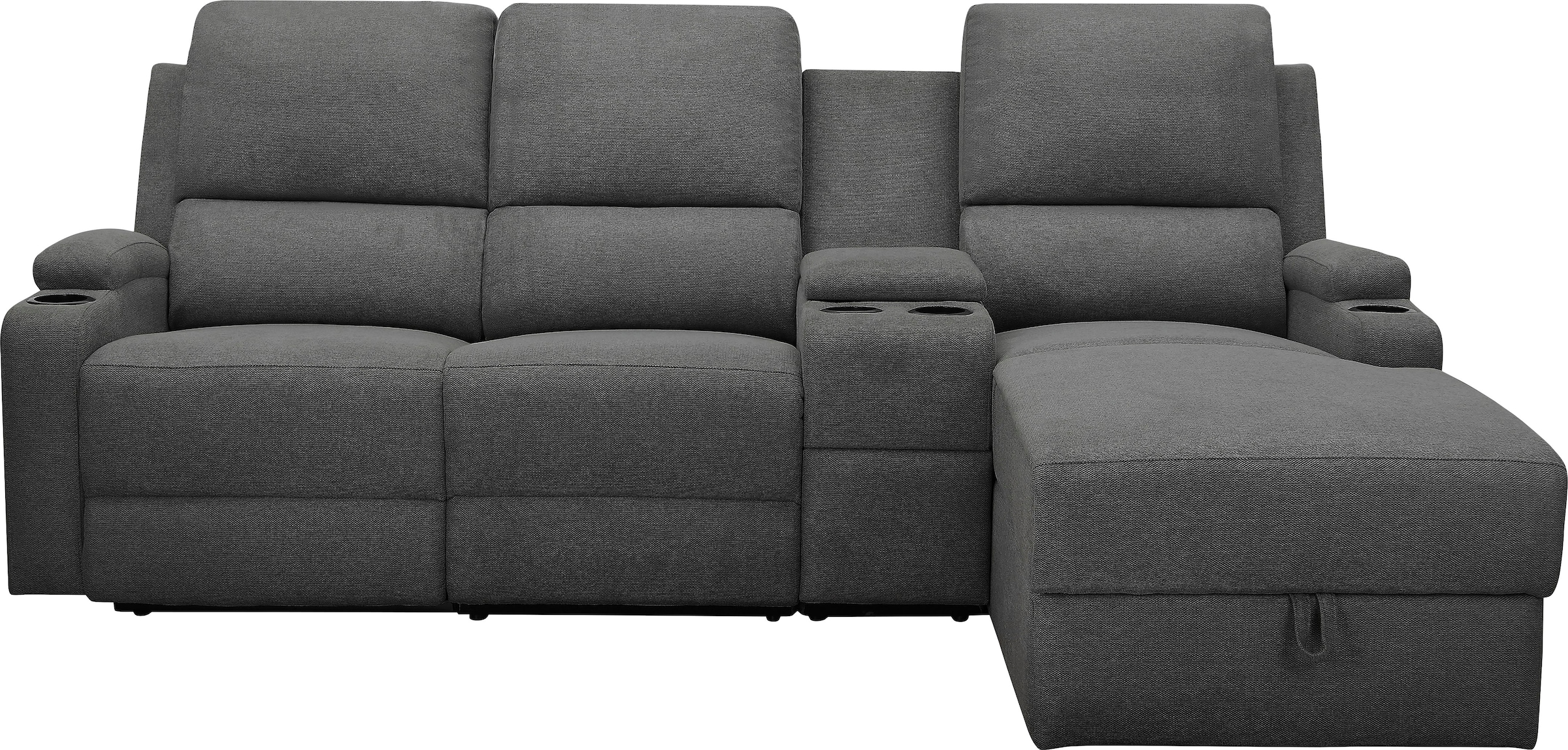 Home affaire Ecksofa »NAPORI Multimediasofa, 3er Kinosessel XXL, L-Form, 3 Bezugsstoffe«, Kinosofa mit Relaxfunktion, Getränkehalter, Staufach und Staukasten