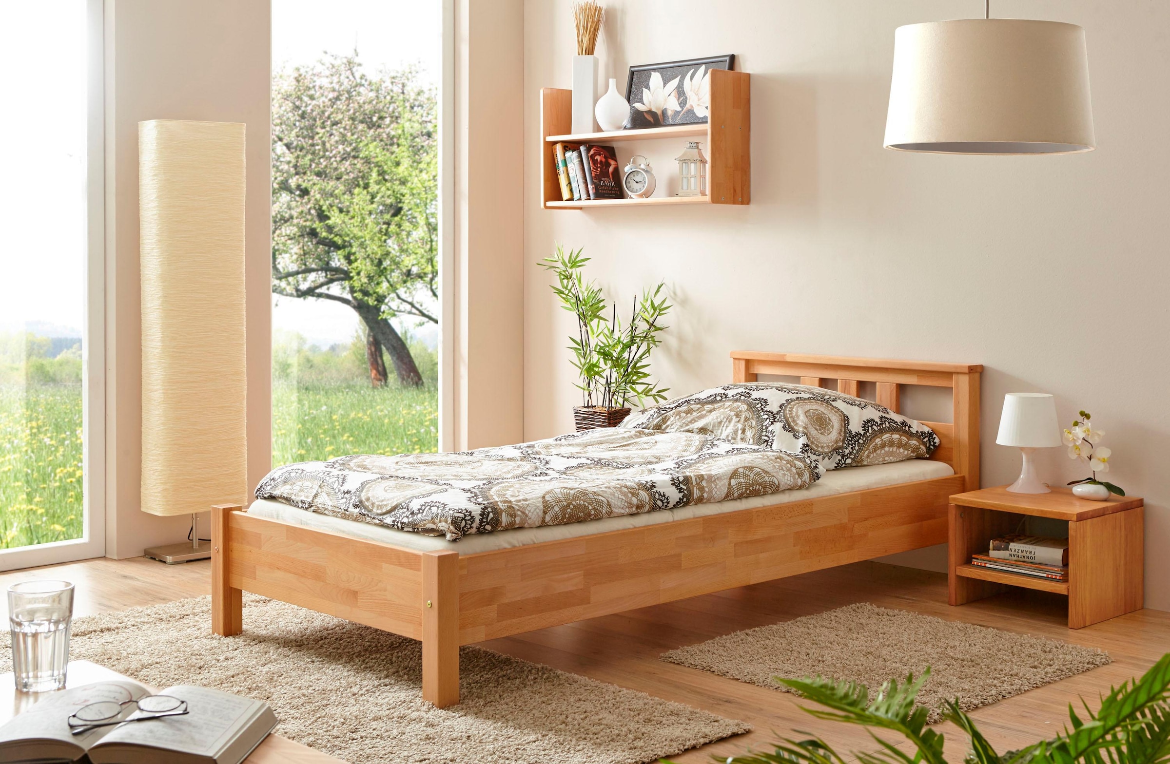 Ticaa Massivholzbett »Merci«, Doppelbett, aus Buche Massivholz, inkl. Rollrost