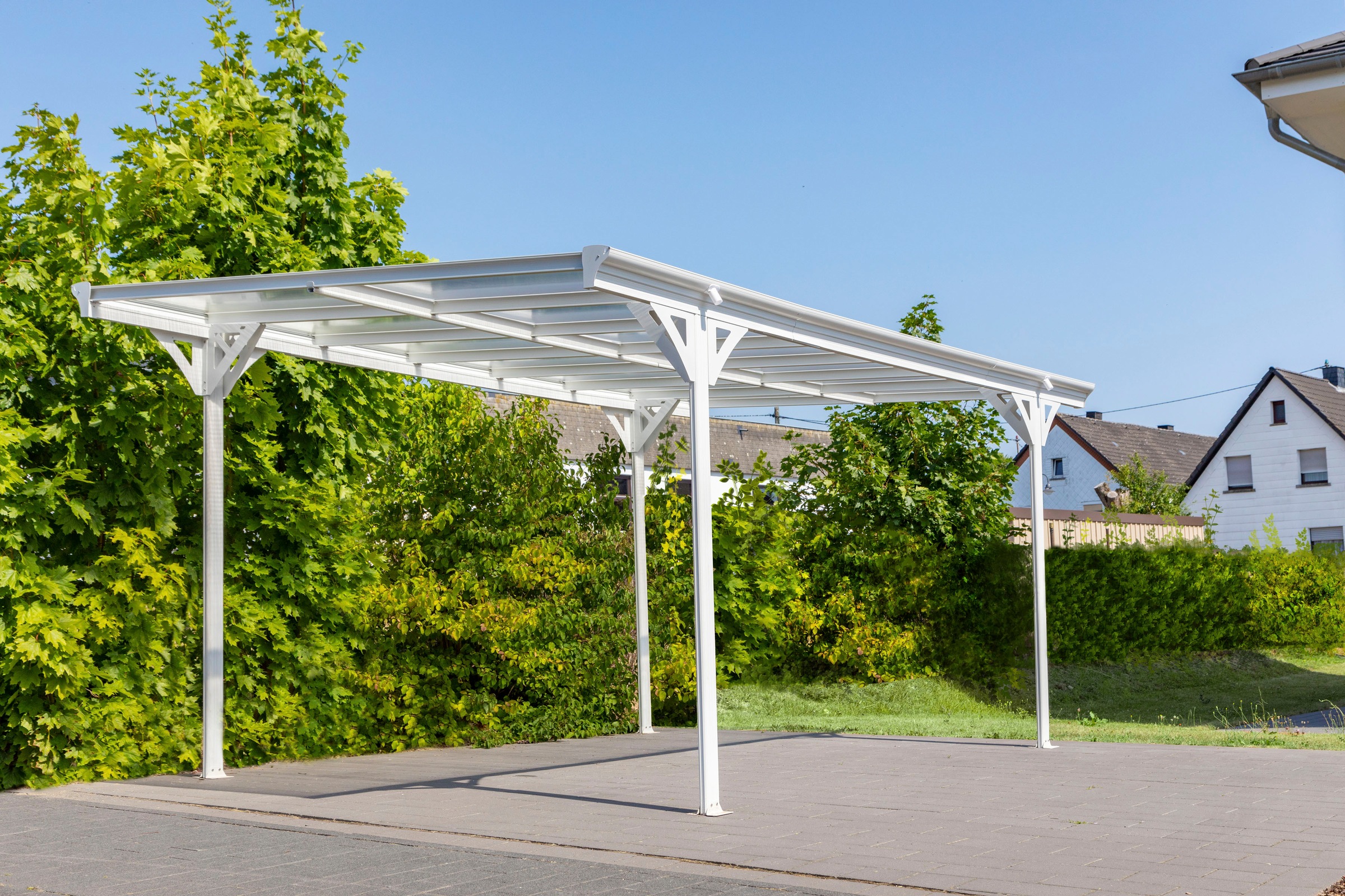 WESTMANN Einzelcarport »Flachdach«, Aluminium, 280 cm, Weiß, aus Aluminium, inkl. Regenrinne und Schrauben-Kit