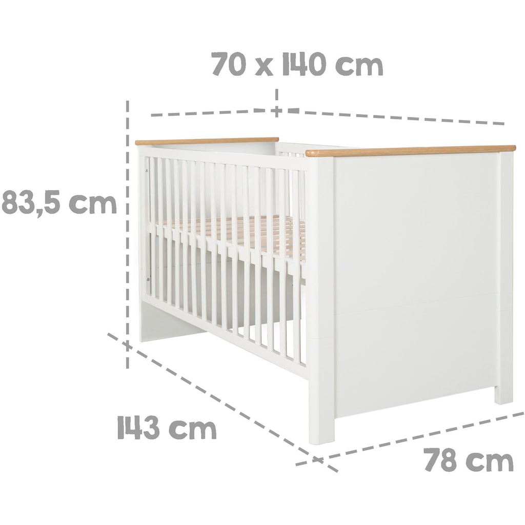 roba® Babyzimmer-Komplettset »Ava«, (Set, 3 St., Kinderbett, Wickelkommode, Kleiderschrank)