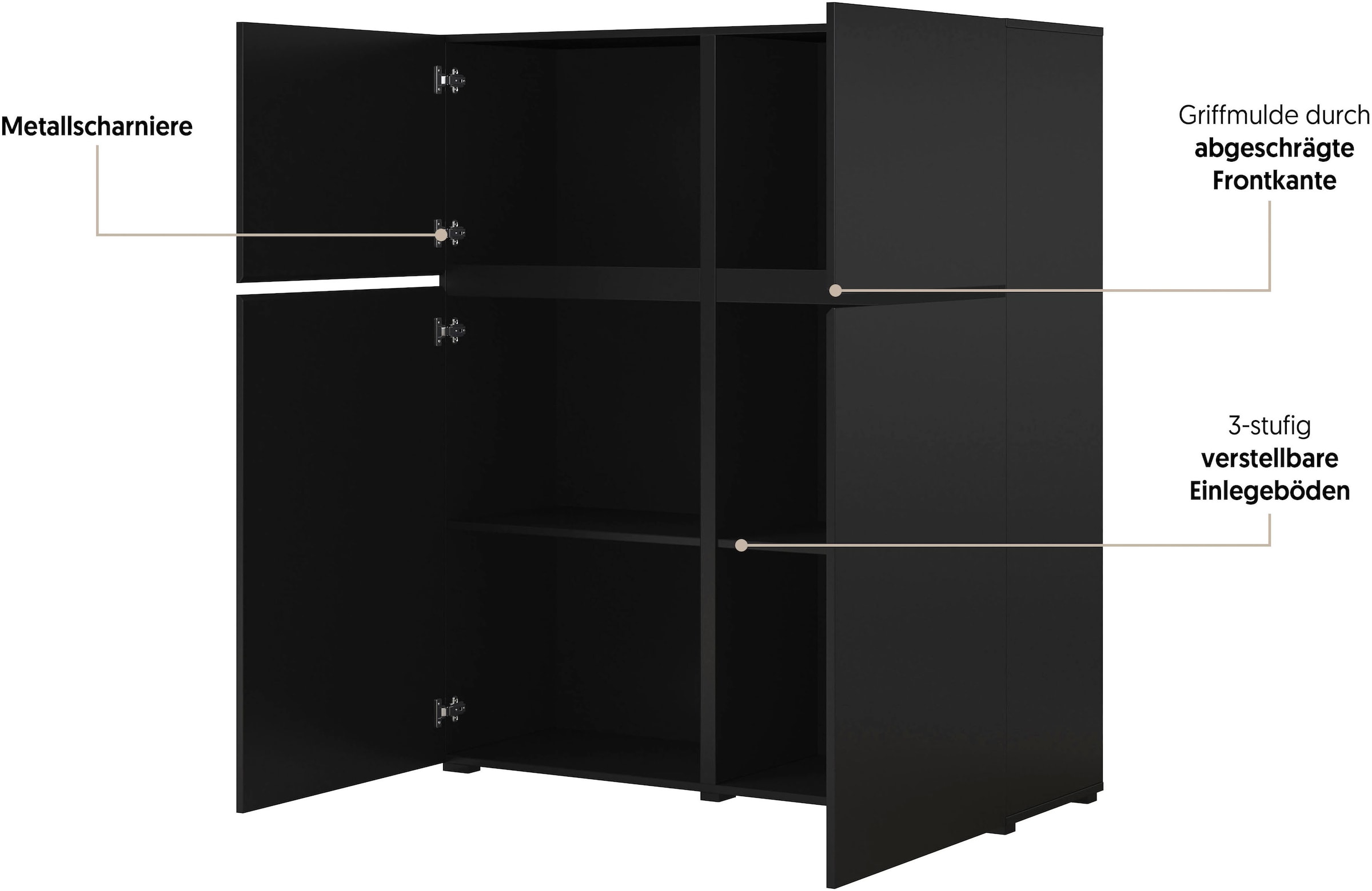 OTTO home Highboard »Cross, moderne grifflose Hochkommode mit 4 Türen,Türkommode« Hochschrank, Höhe 139 cm mit viel Stauraum, Einlegeböden verstellbar
