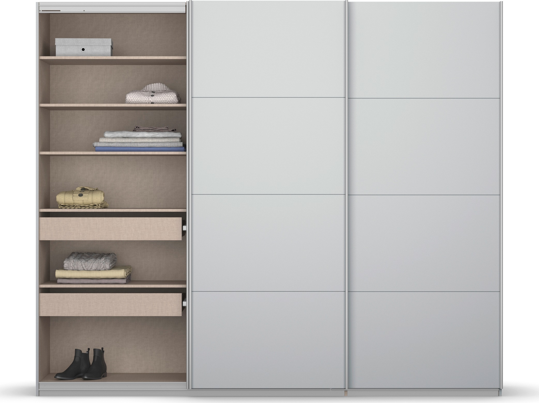 rauch Schwebetürenschrank »Kleiderschrank Schrank Garderobe KOLUNA mit Dekor-Front«, inkl. 2 Innenschubladen sowie extra Einlegeböden MADE IN GERMANY
