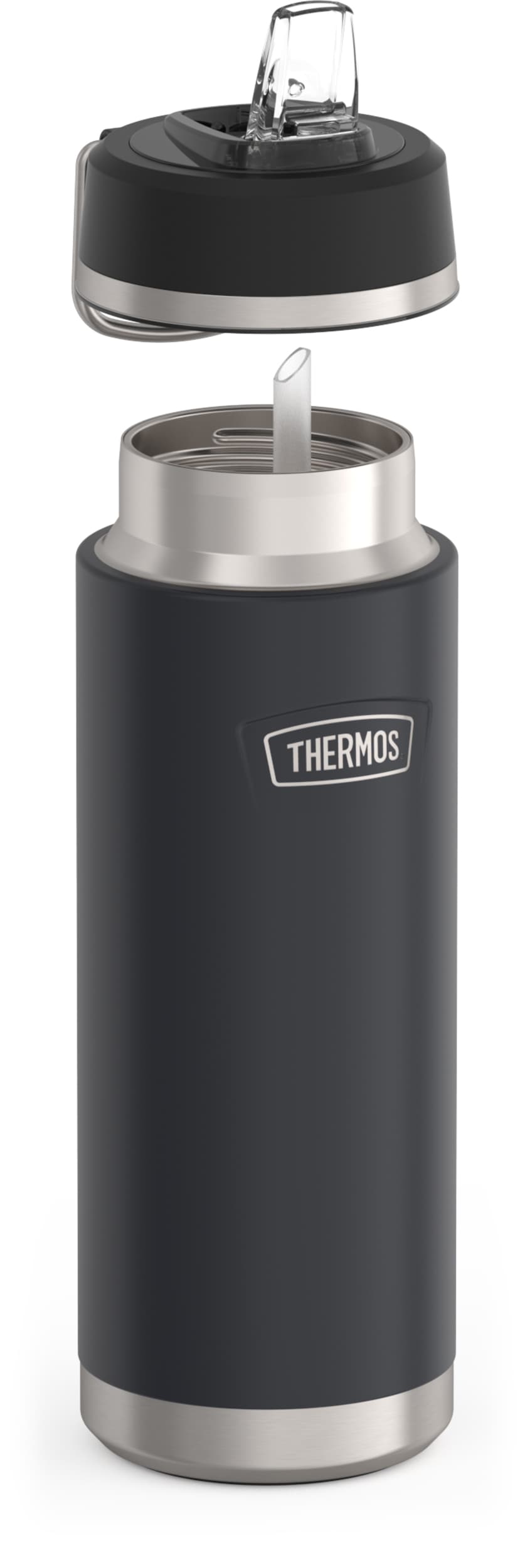 THERMOS Isolierflasche »ICON WATER BOTTLE, Edelstahlkörper, spülmaschinenfest«, (1 tlg.), 0,71l, 12h kalt, schappsicher mit einklappbarem Flip-Strohalm