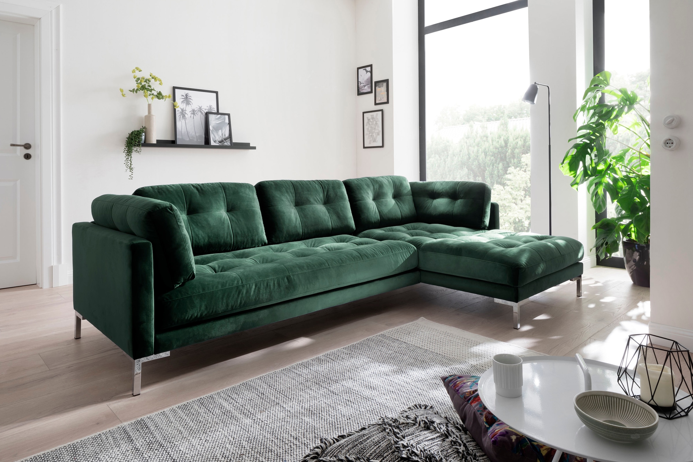 Trends by HG Ecksofa »Landau L-Form« in Cord-Stoff mit Metallfuß günstig online kaufen