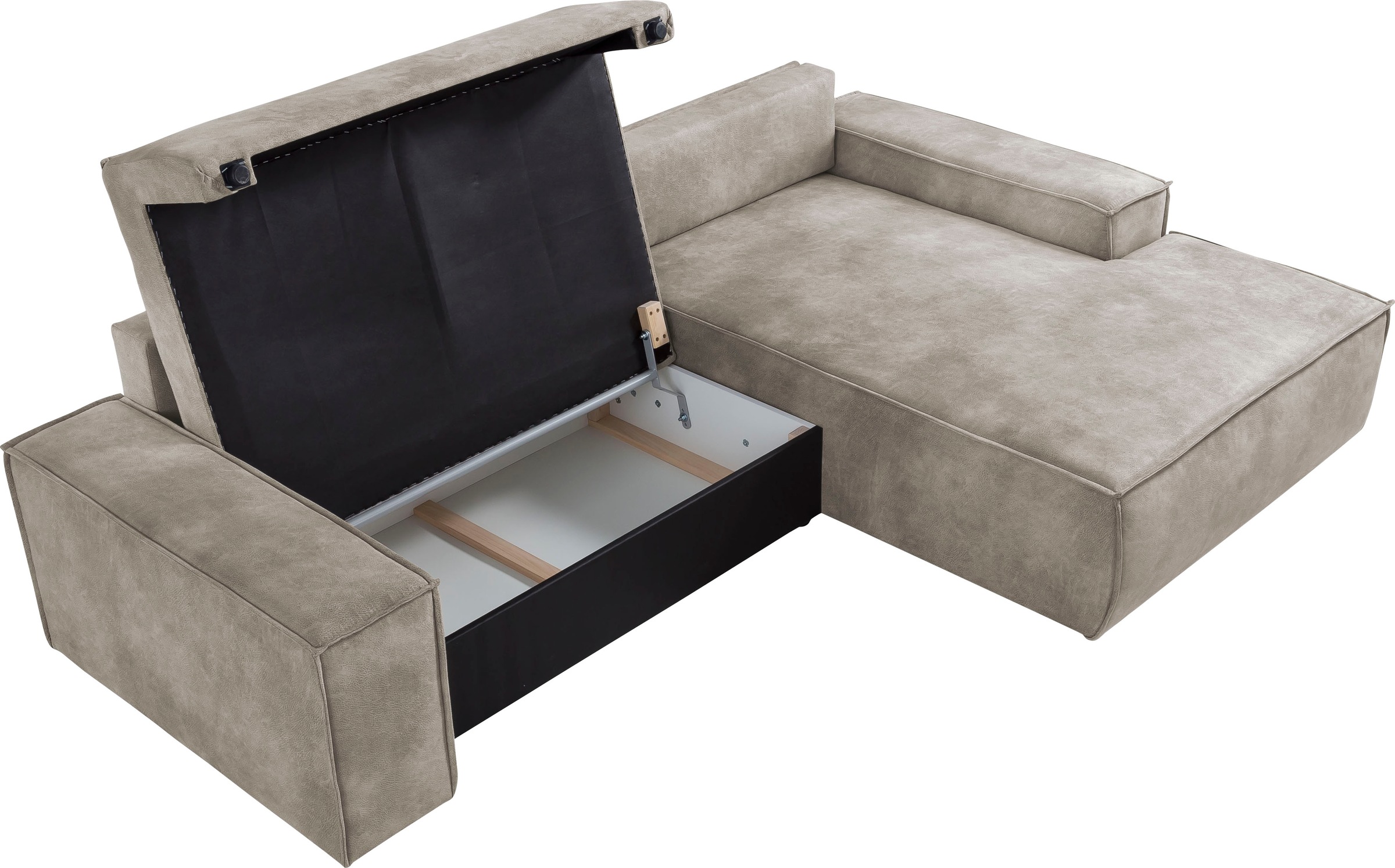 Home affaire Ecksofa SHERWOOD Schlafsofa 267 cm, L-Form, Schlaffunktion mit Bettkasten (210x136 cm), Cord, Vintage, Samtvelours