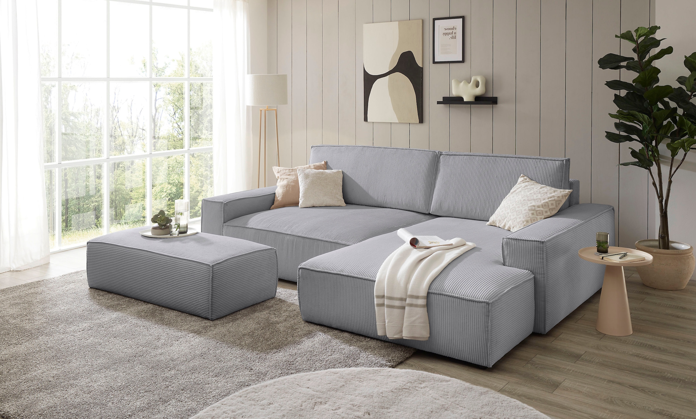 Home affaire Polsterecke »NEU: SHERWOOD XXL tief, L-Form mit Schlaffunktion, Big-Sofa mit Hocker«, (Set, 2 St.), stellbar zum Schlafsofa (Krokodilverbinder), Cord, Leinenoptik