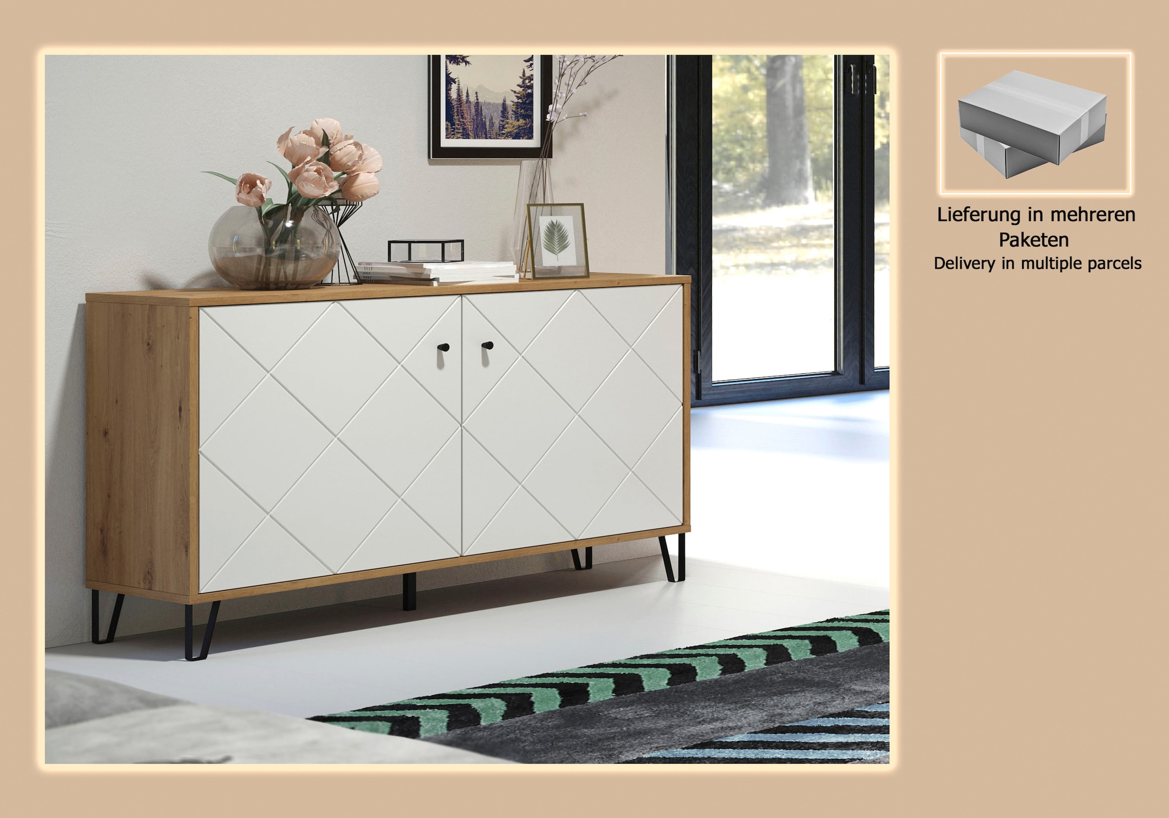 Places of Style Sideboard »Tarragona«, Sideboard mit 2 Türen & Soft-Close - (B/T/H) 123/40/76 cm