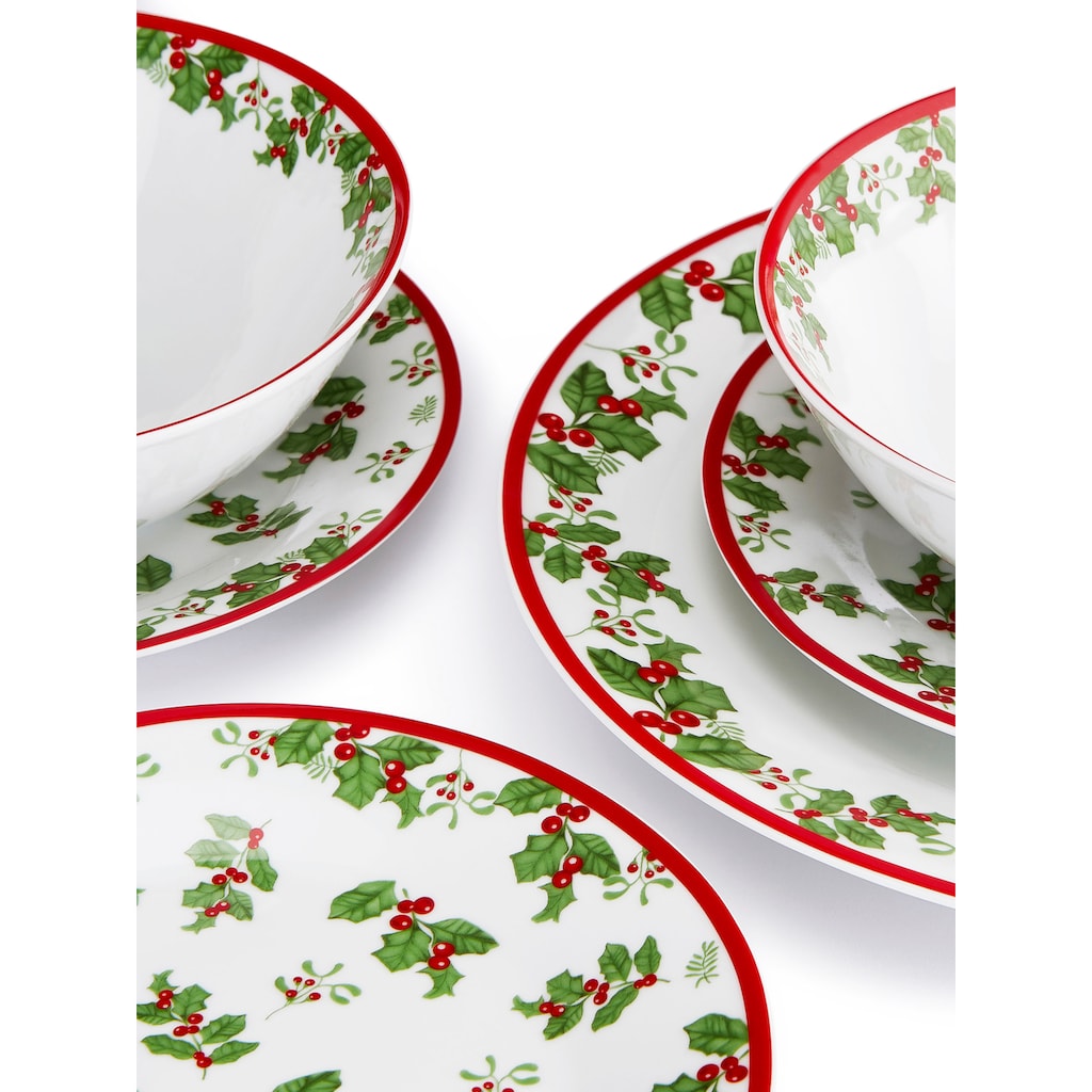 Retsch Arzberg Tafelservice »Geschirr-Set, Service Holly, Winter, Advent, Weihnachten«, (Set, 18 tlg.)