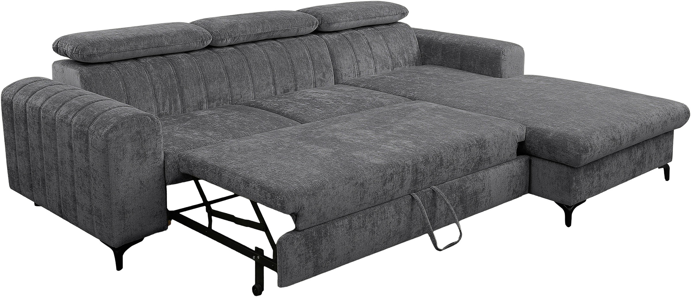 WERK2 Ecksofa »Foster L-Form mit Schlaffunktion und Bettkasten, 264 cm breit« 3 verstellbare Kopfstützen & Pfeifensteppung im Retro-Look