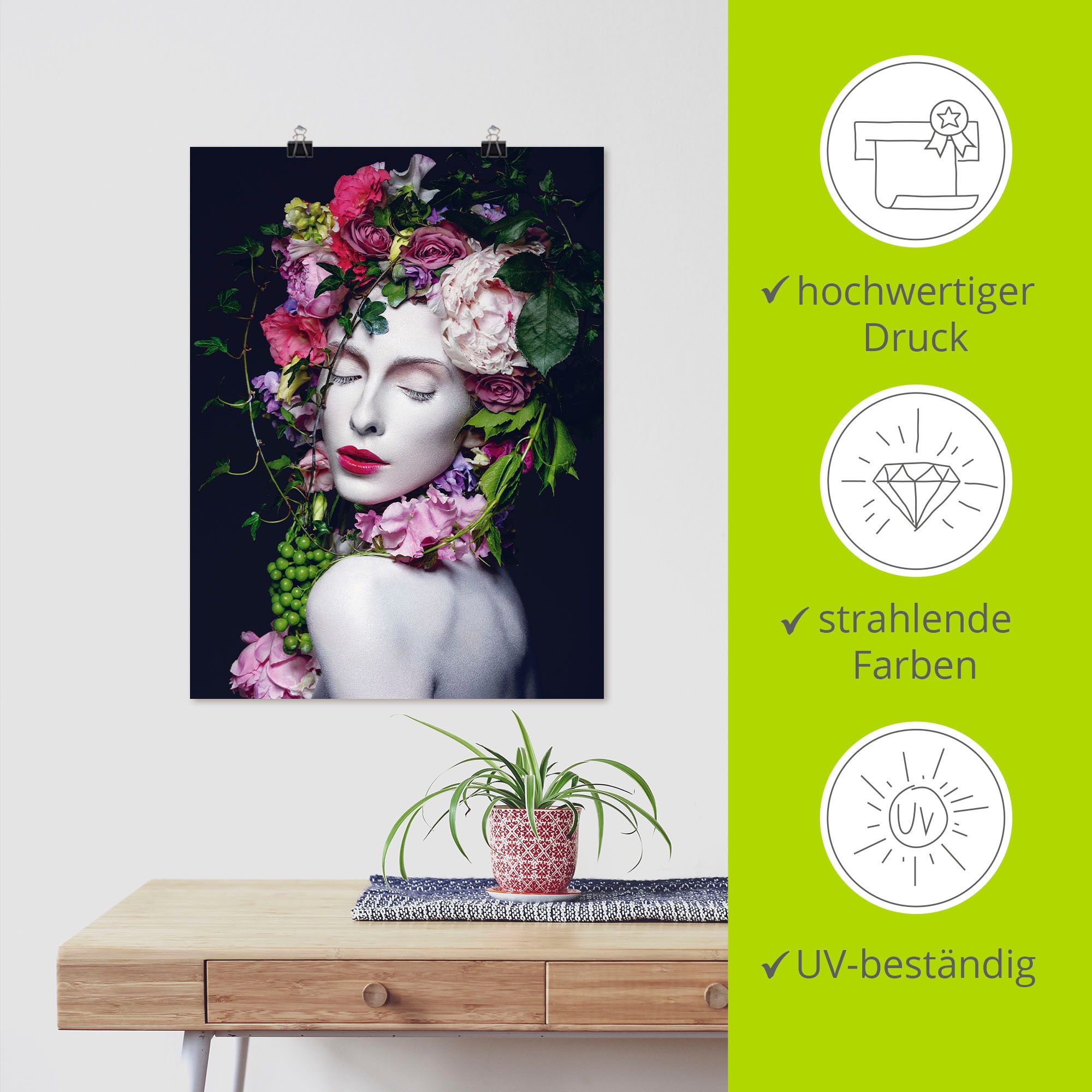 Artland Wandbild »Schöne Blumenkönigin«, Bilder von Frauen, (1 St.), als Alubild, Outdoorbild, Leinwandbild, Poster, Wandaufkleber