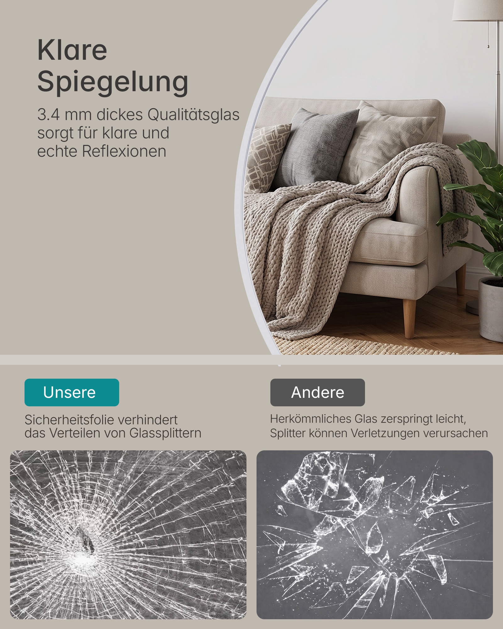 OTTO home Spiegel »Wandspiegel Addrik, wahlweise in 2 Größen 60x60cm oder 80x80cm« runde Form, in verschiedenen Farben