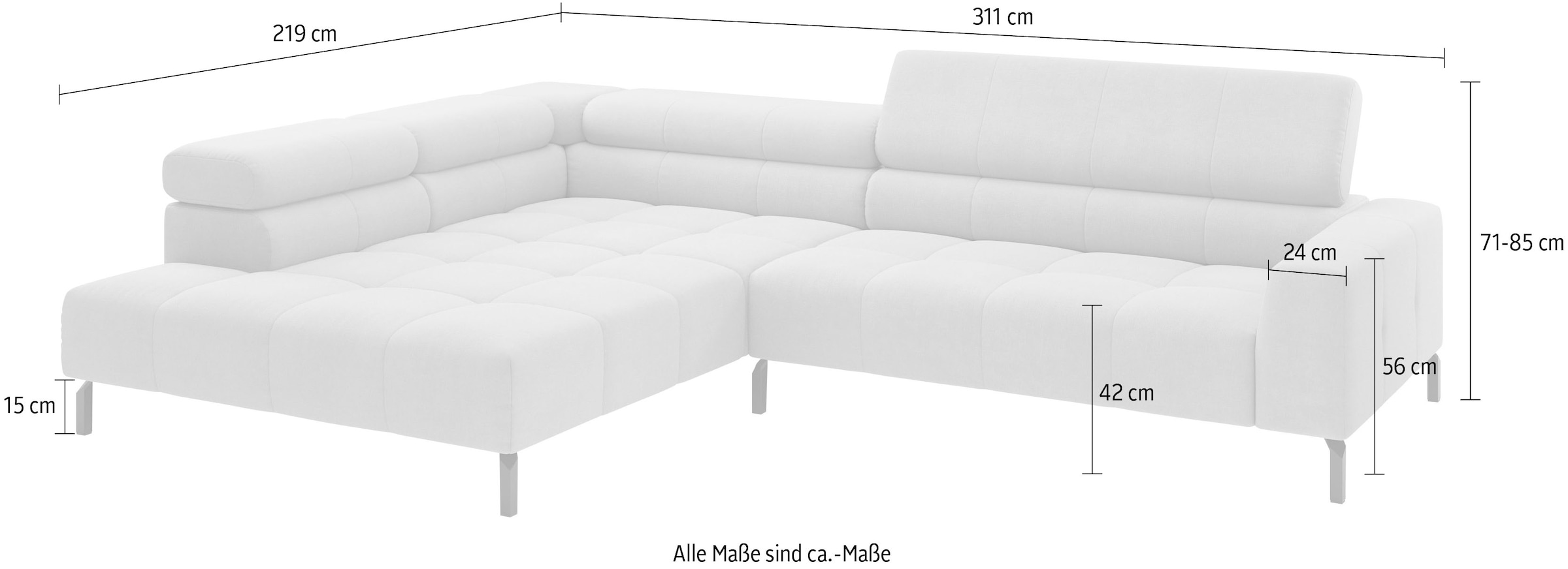 Home affaire Ecksofa »Claya, 311 cm breit, L-Form,  inkl. Kopfteilverstellung« wahlweise elektrischer Sitzvorzug