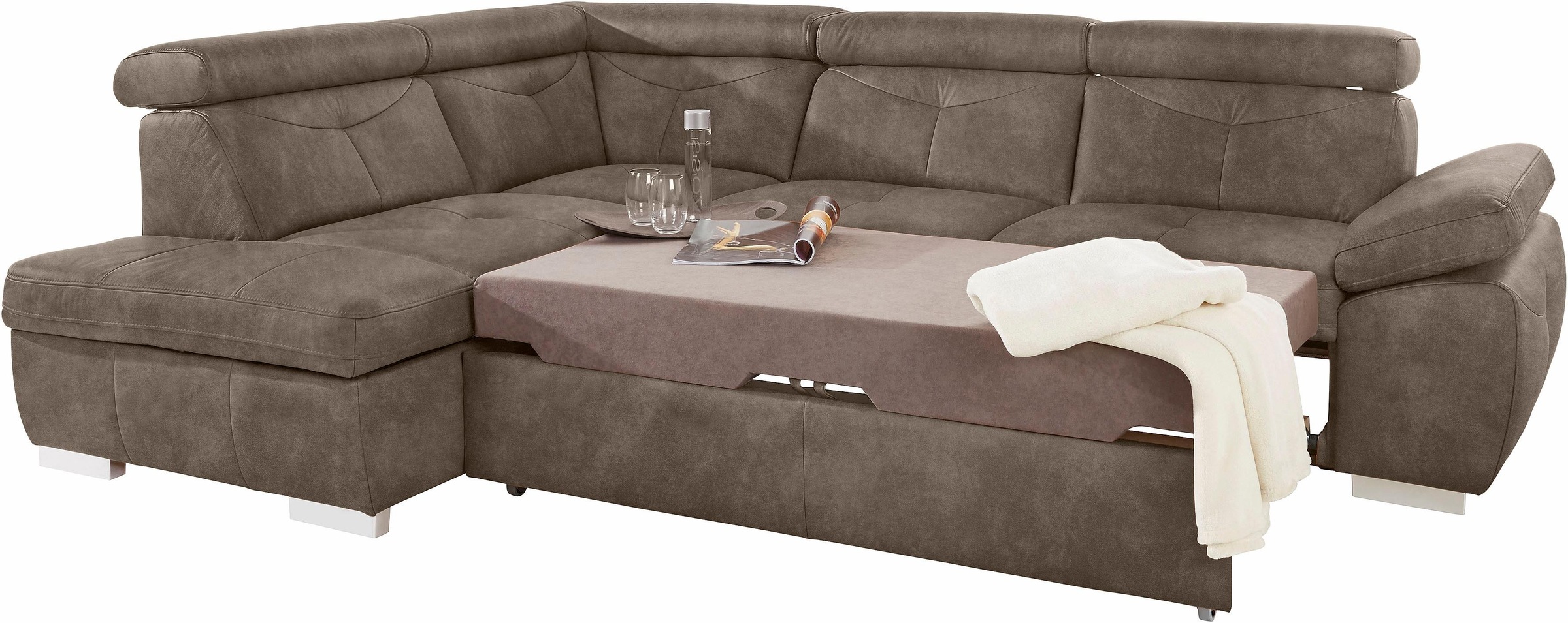 exxpo - sofa fashion Ecksofa »Spring, super bequem und komfortabel mit Armteil- und Kopfteilfunktion«, wahlweise mit Bettfunktion und Bettkasten, L-Form