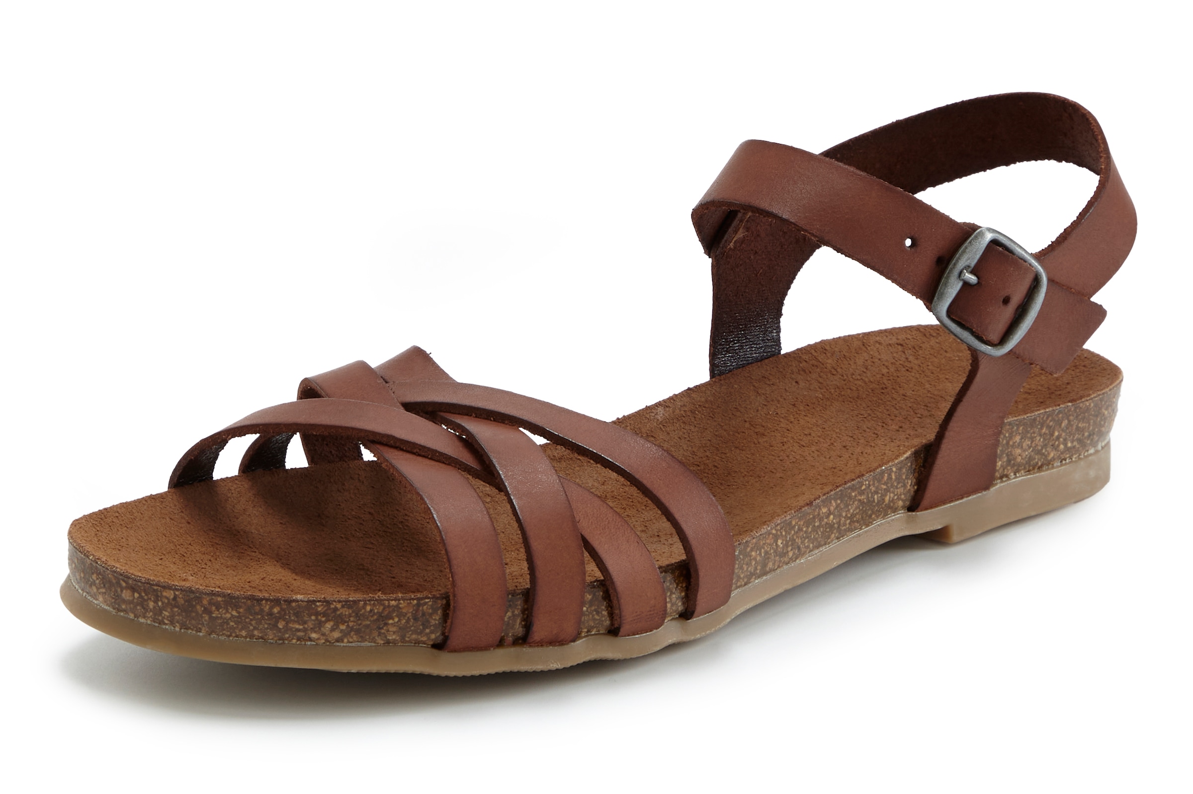 LASCANA Sandale »Sandalette, Sommerschuh, offener Schuh,«  aus Leder mit Korkfußbett