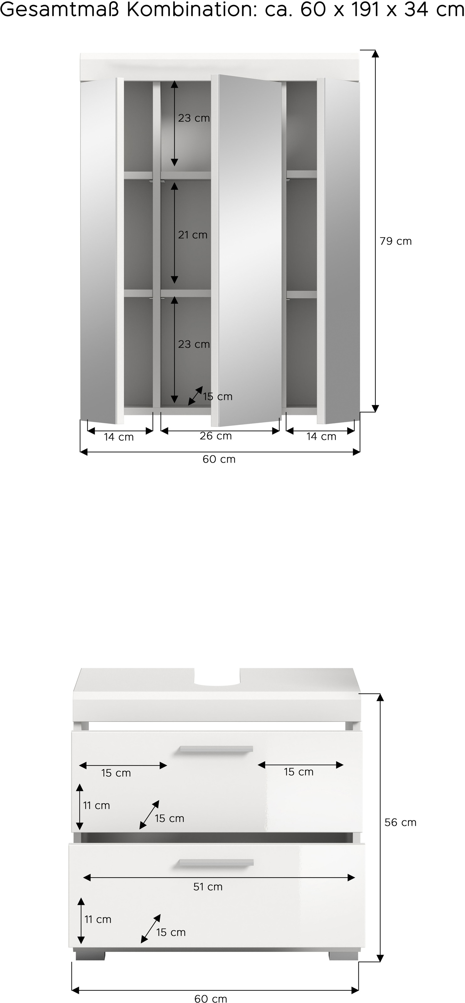 INOSIGN Badmöbel-Set »Siena, 2 tlg., bestehend aus: Waschbeckenunterschrank, Spiegelschrank«, (Set), in verschiedenen Farben erhältlich, Badmöbel, Kombination, Badezimmer