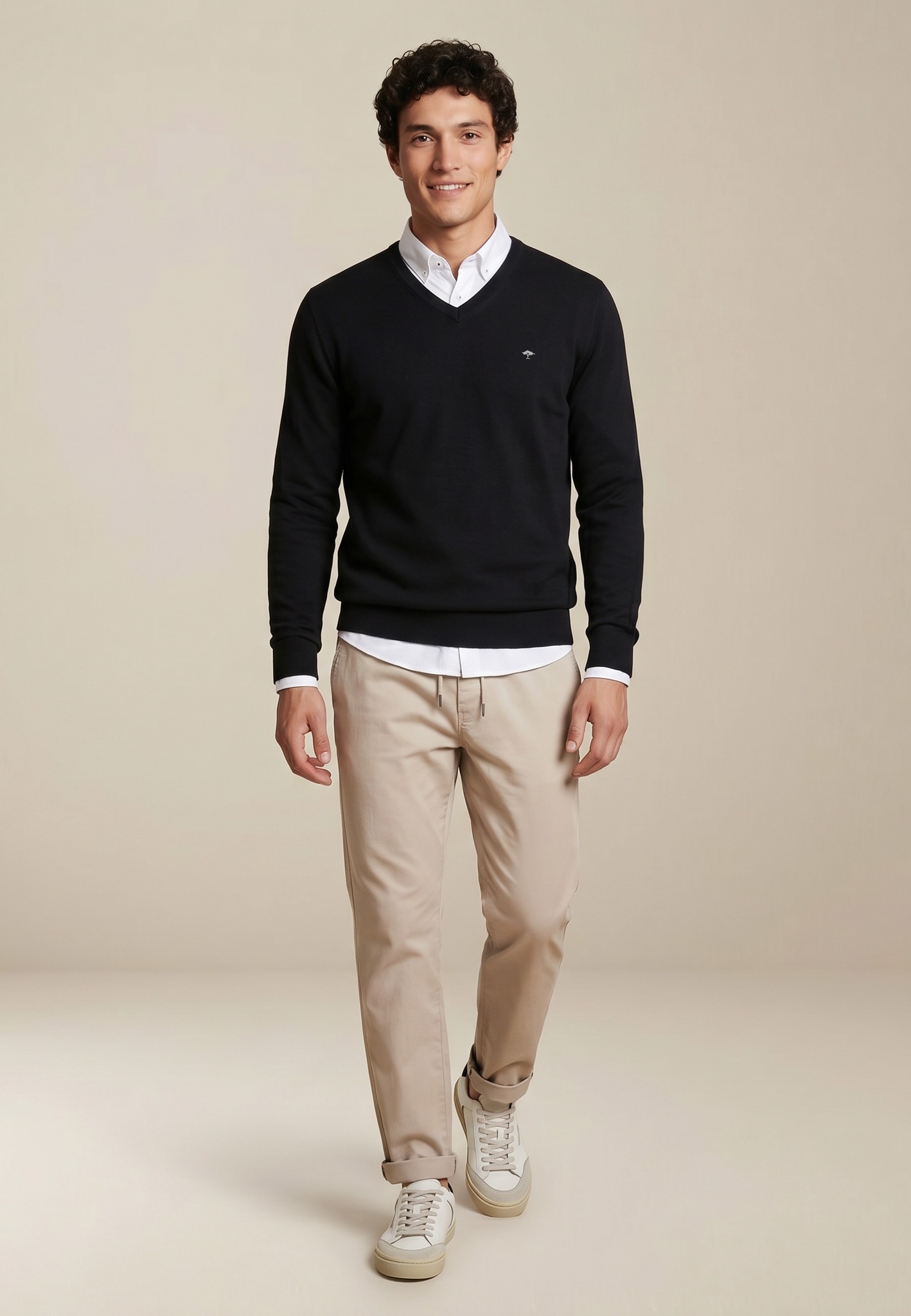 FYNCH-HATTON Strickpullover »FYNCH-HATTON Pullover mit V-Kragen« aus Baumwolle, mit V-Ausschnitt, bequeme Passform