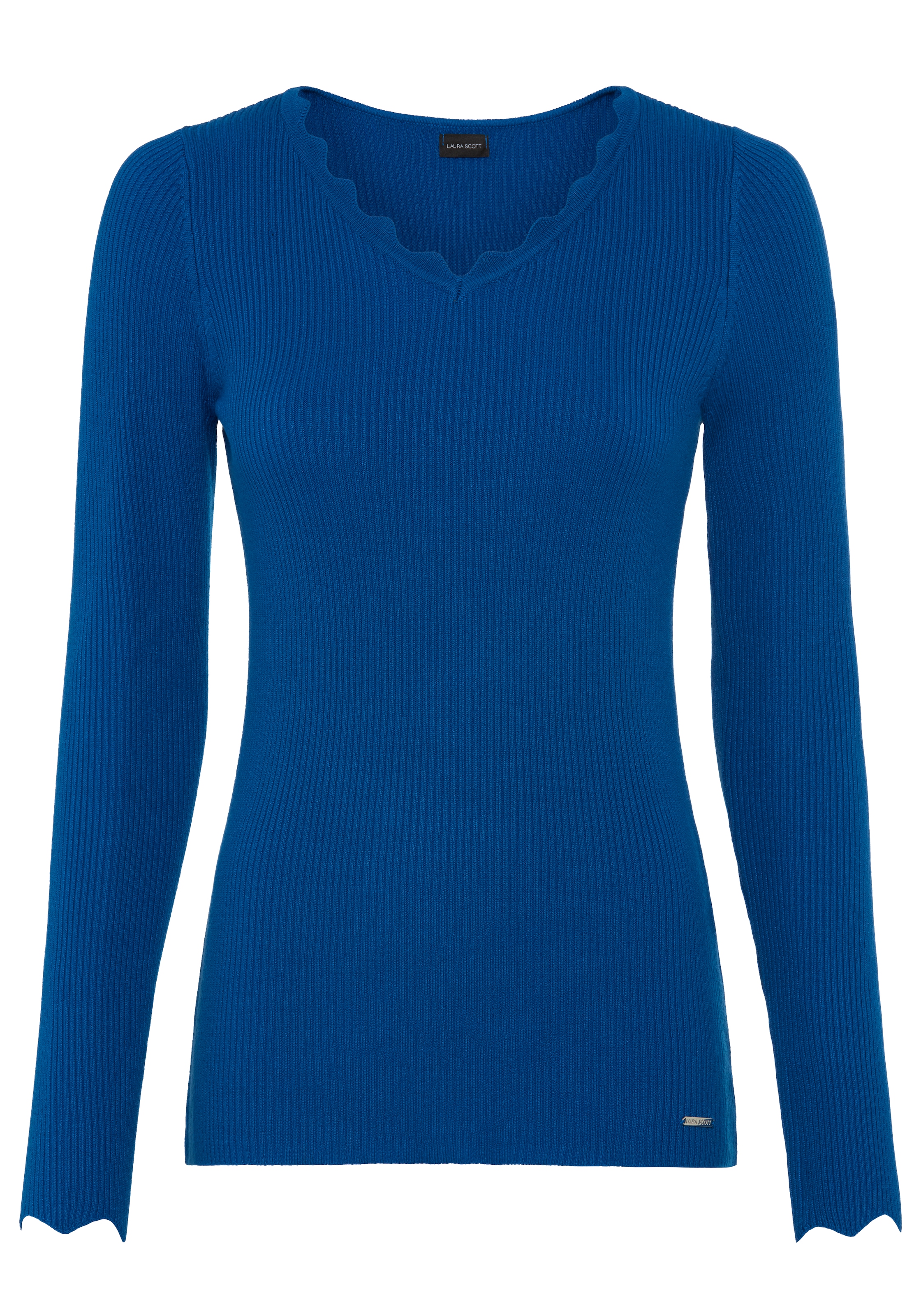 Laura Scott V-Ausschnitt-Pullover mit femininer Wellenkante