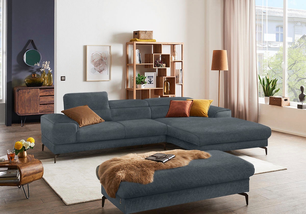 W.SCHILLIG Ecksofa »piedroo, Designsofa mit tollem Sitzkomfort, elegant und bequem, L-Form«, Kopfteilverstellung, wahlweise mit Sitztiefenverstellung, Breite 303cm