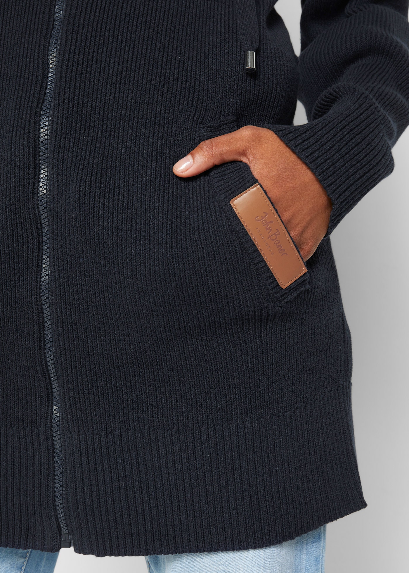 bonprix Strickmantel aus Baumwollmischung, Oversize Passform, mit Kapuze, unifarben