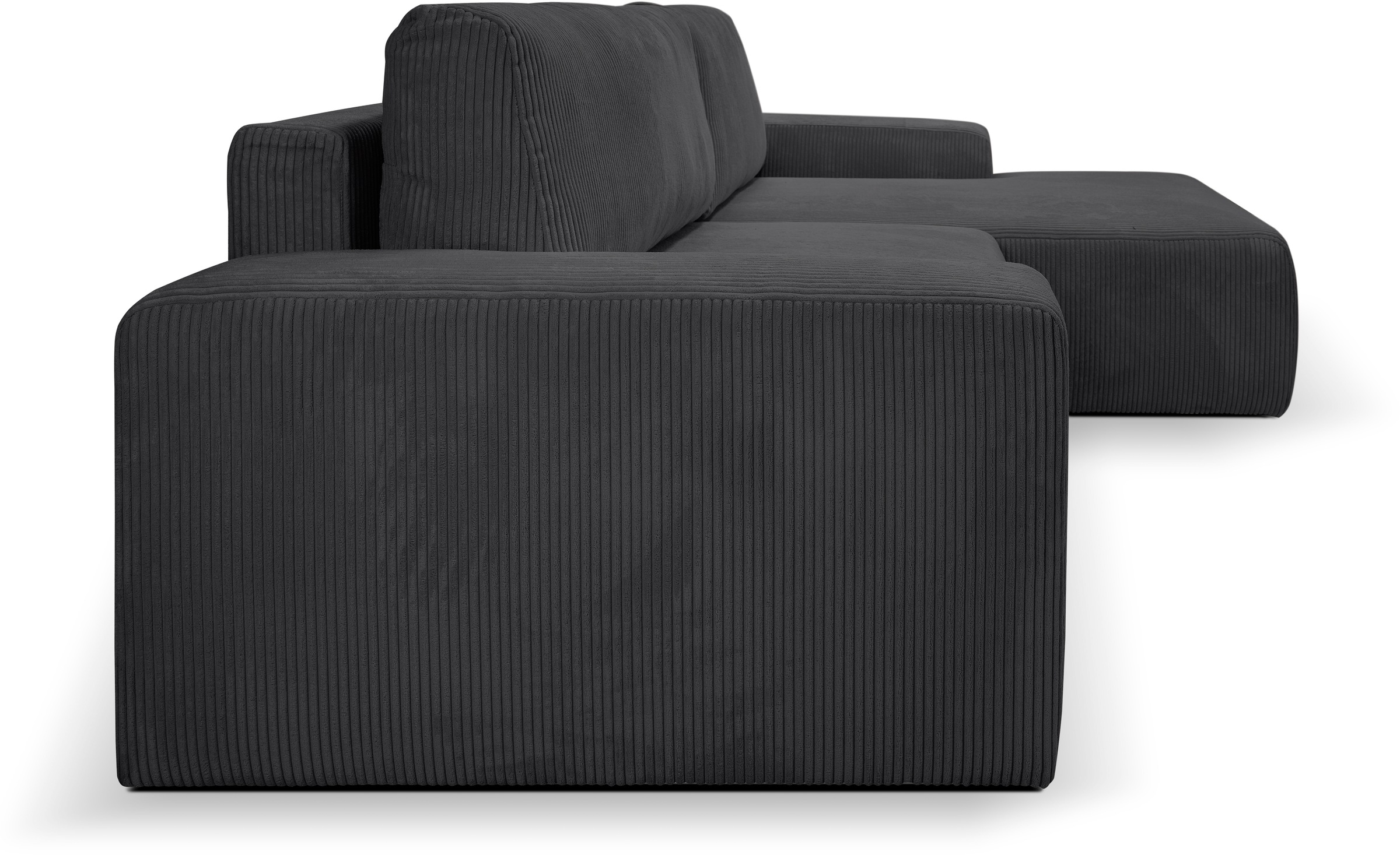 WERK2 Ecksofa »Rotterdam-L, kuschelweicher Cord oder Breitcord, L-Form, Breite 267 cm«, Design Ecksofa mit Schlaffunktion & Bettkasten, Cord, Anthrazit