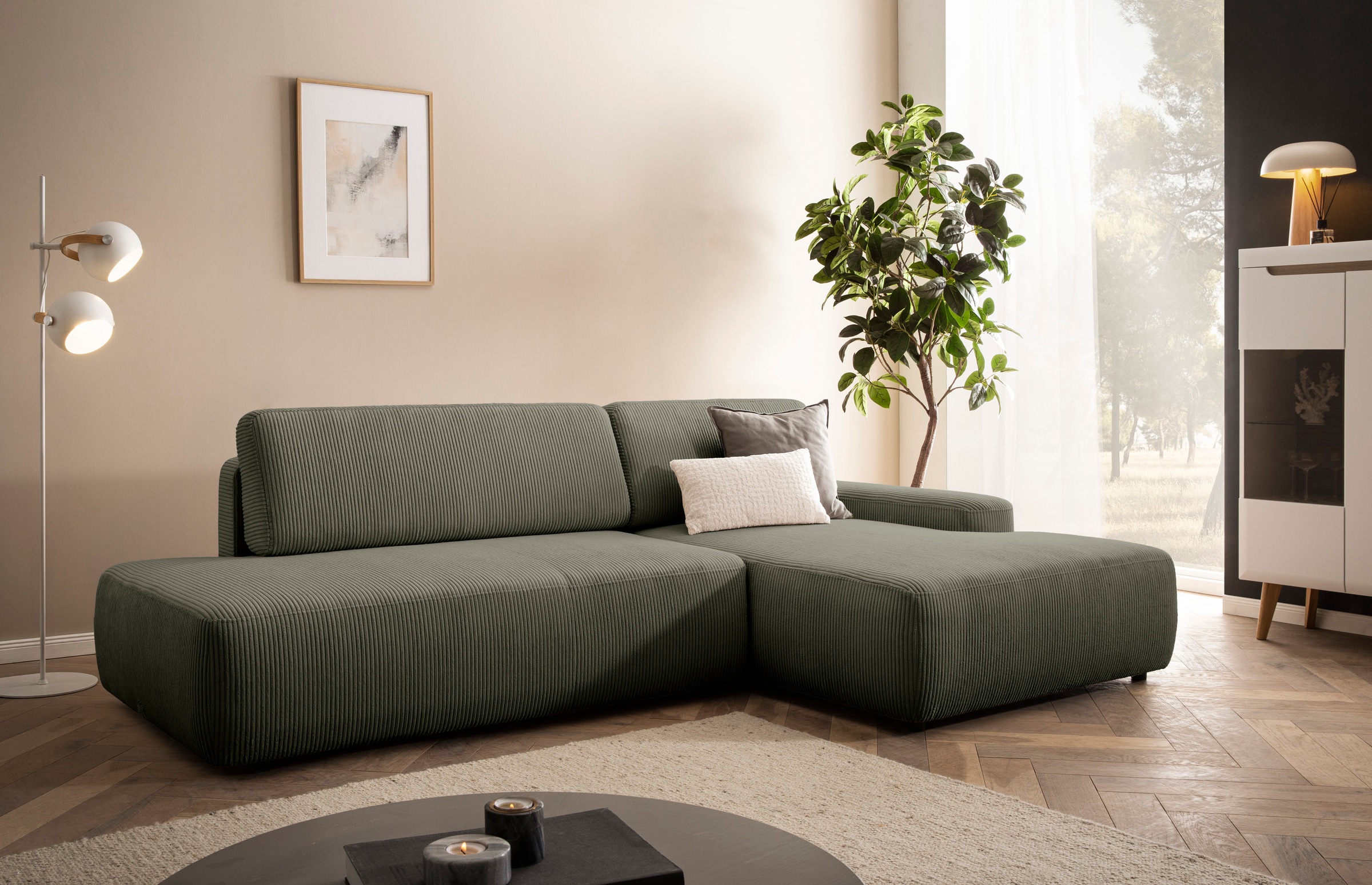 Home affaire Ecksofa »TORGE, Schlafsofa Cord, Samtvelours u. Strukur fein, günstig online kaufen