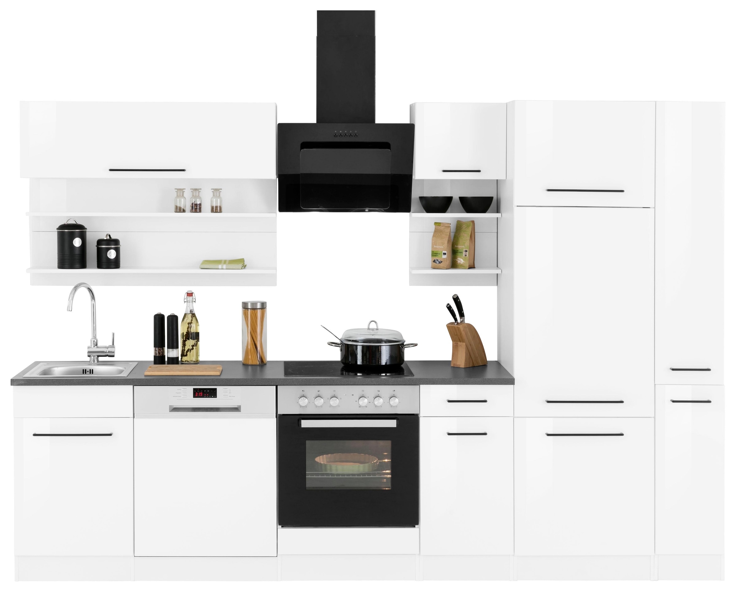 KOCHSTATION Küchenzeile »KS-Tulsa«, ohne E-Geräte, Breite 300 cm, schwarze Metallgriffe, MDF Fronten