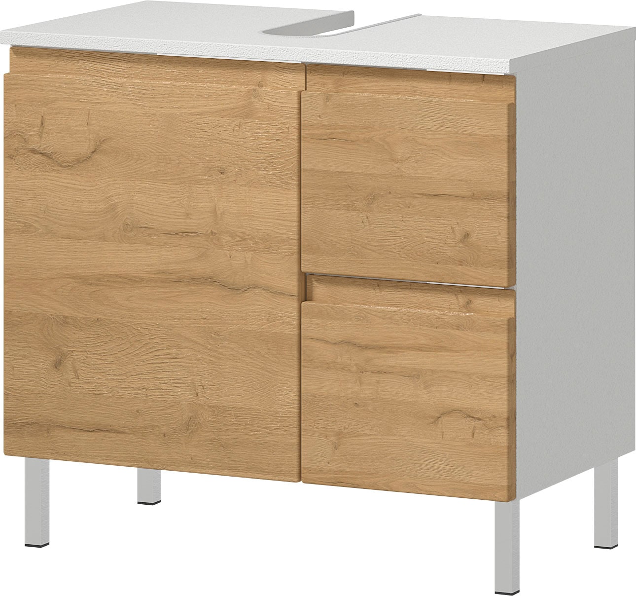 GERMANIA Badmöbel-Set »Torrance«, (4 St.), Unterschrank, Spiegelschrank mit Beleuchtung, Kommode und Hochschrank