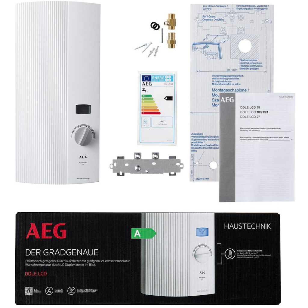 AEG Komfort-Durchlauferhitzer »DDLE LCD 18/21/24 kW, gradgenaue Temperaturwahl«