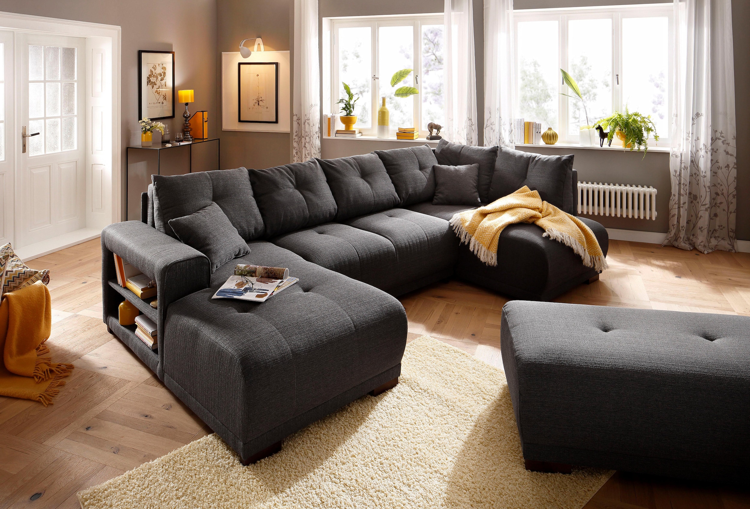 Home affaire Wohnlandschaft »Viborg U-Form«, mit Regal in der Armlehne, wahlweise mit Bettfunktion