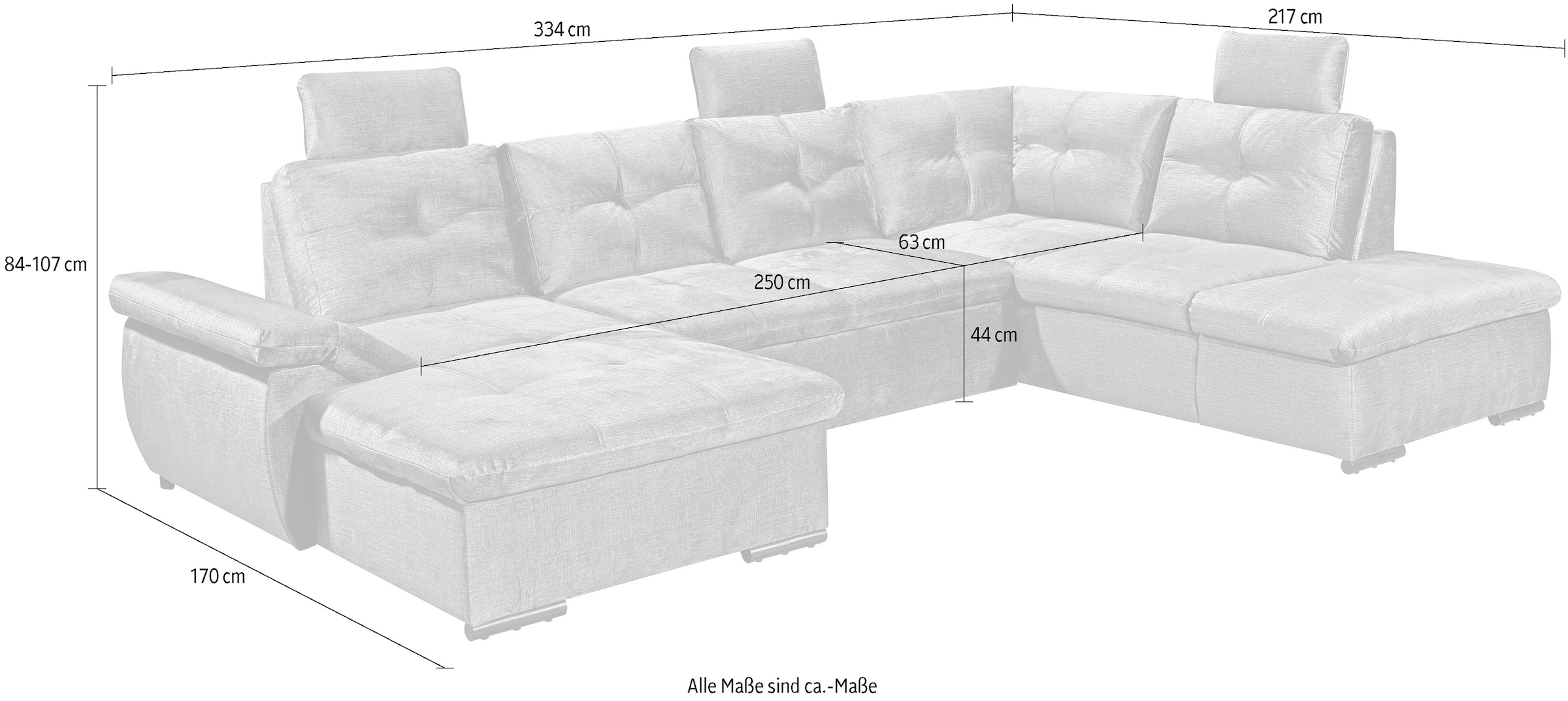 ED EXCITING DESIGN Wohnlandschaft »Alija U-Form«, mit Bettfunktion, Bettkasten, Armteilverstellung & Kopfstützen