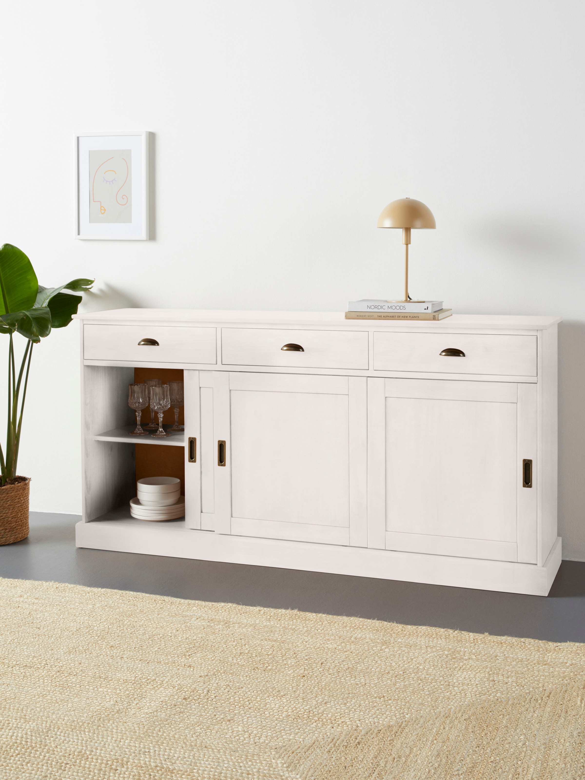 Home affaire Sideboard »Schröder«, Kommode, 3 Schiebetüren, 3 Schubkasten, aus massivem Kiefernholz