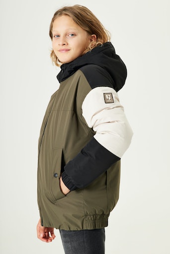 Allwetterjacke, mit Kapuze, in Colorblocking-Optik