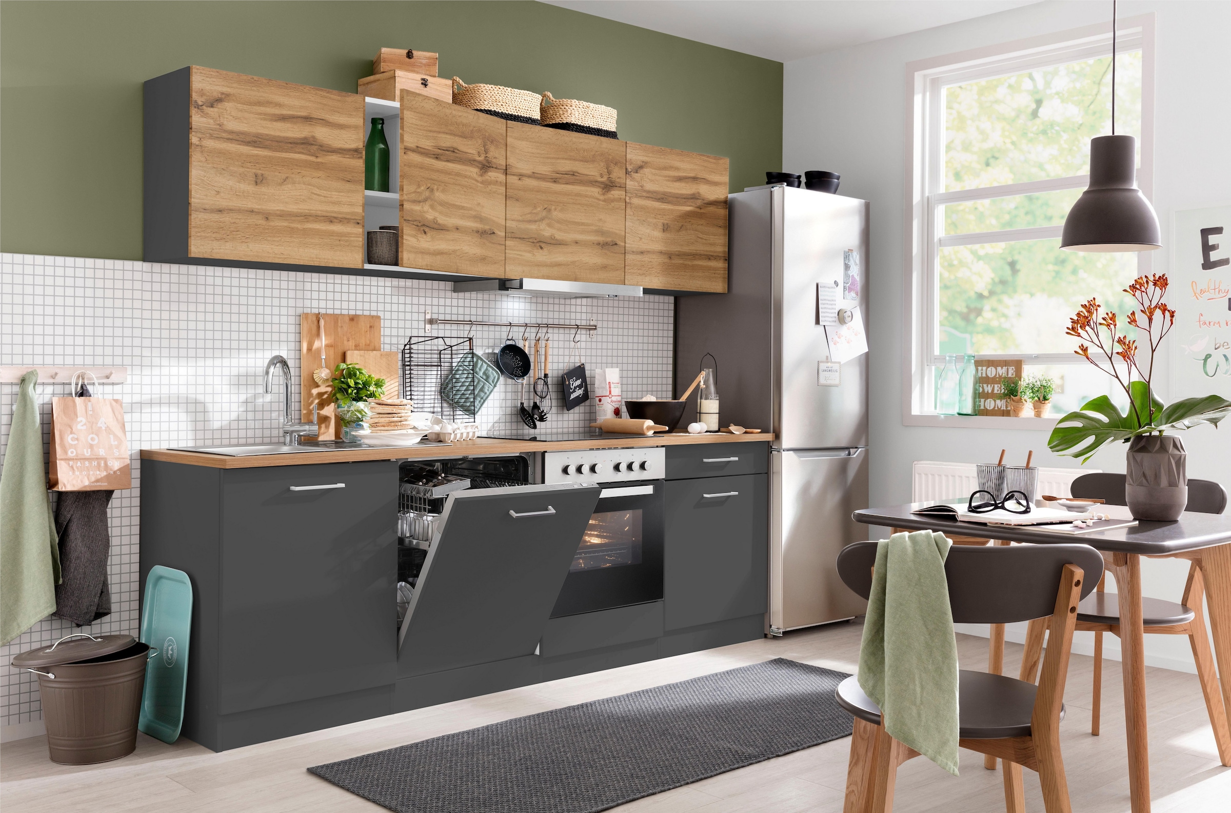 KOCHSTATION Küchenzeile »KS-Kehl«, mit E-Geräten, Breite 240 cm, inkl. Geschirrspülmaschine