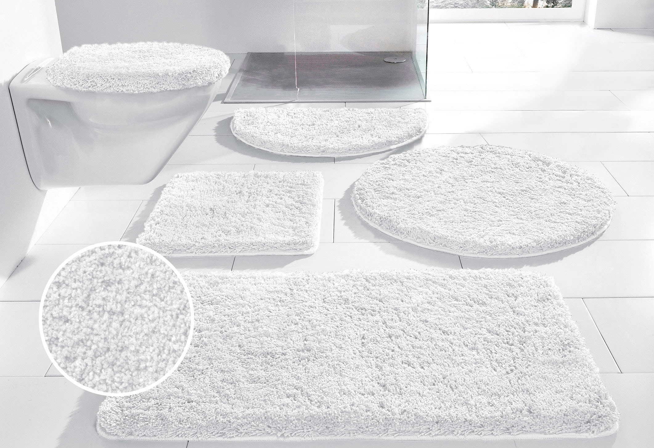 my home Badematte »Sanremo, Badvorleger, Badezimmer Teppich, sehr weich«, rutschhemmend beschichtet, fußbodenheizungsgeeignet-schnell trocknend, Badteppich, unifarben, rechteckig, rund & als 3-tlg. Set erhältlich