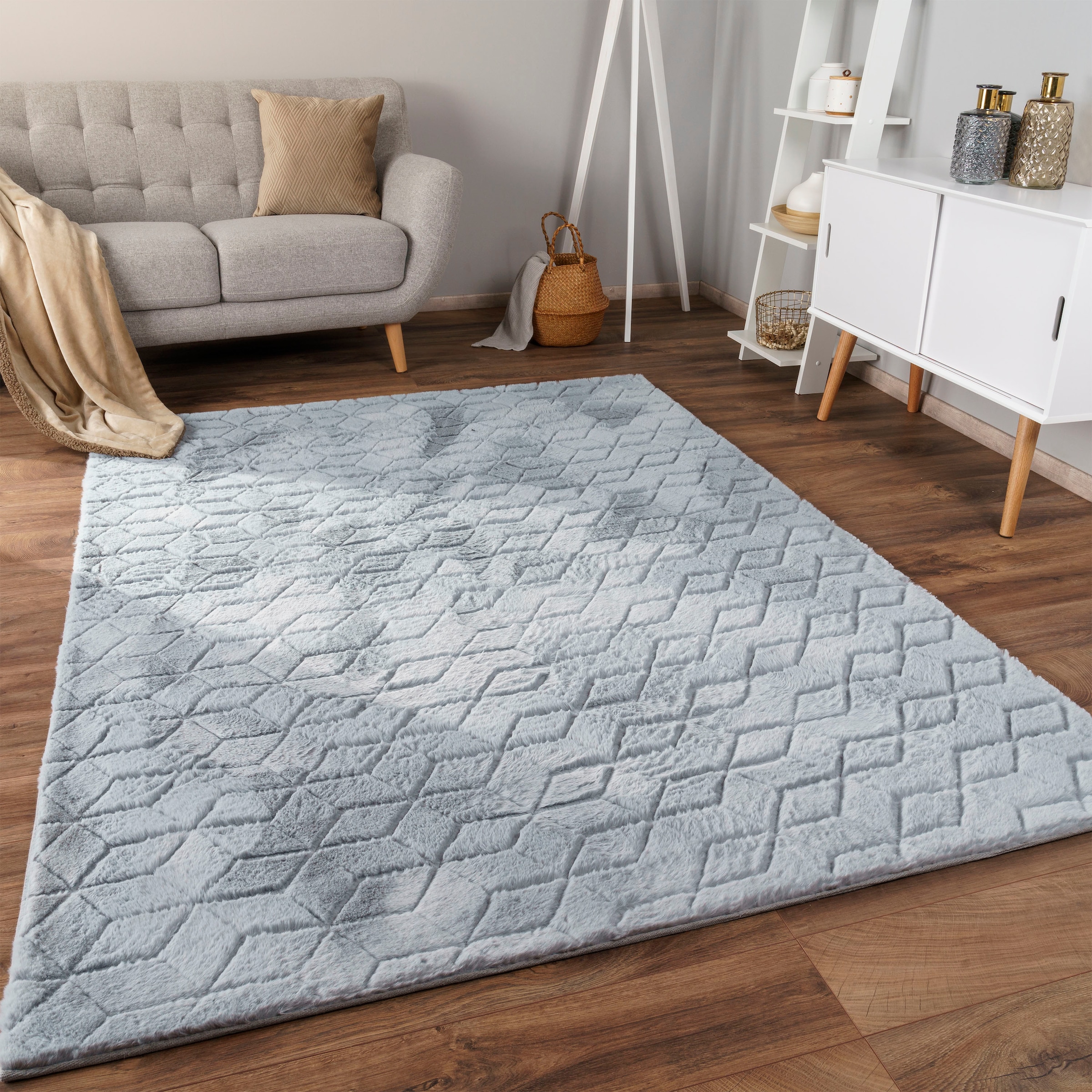 Paco Home Hochflor-Teppich »Arnheim 745«, rechteckig, Uni Farben, modernes geometrisches Design, besonders weich