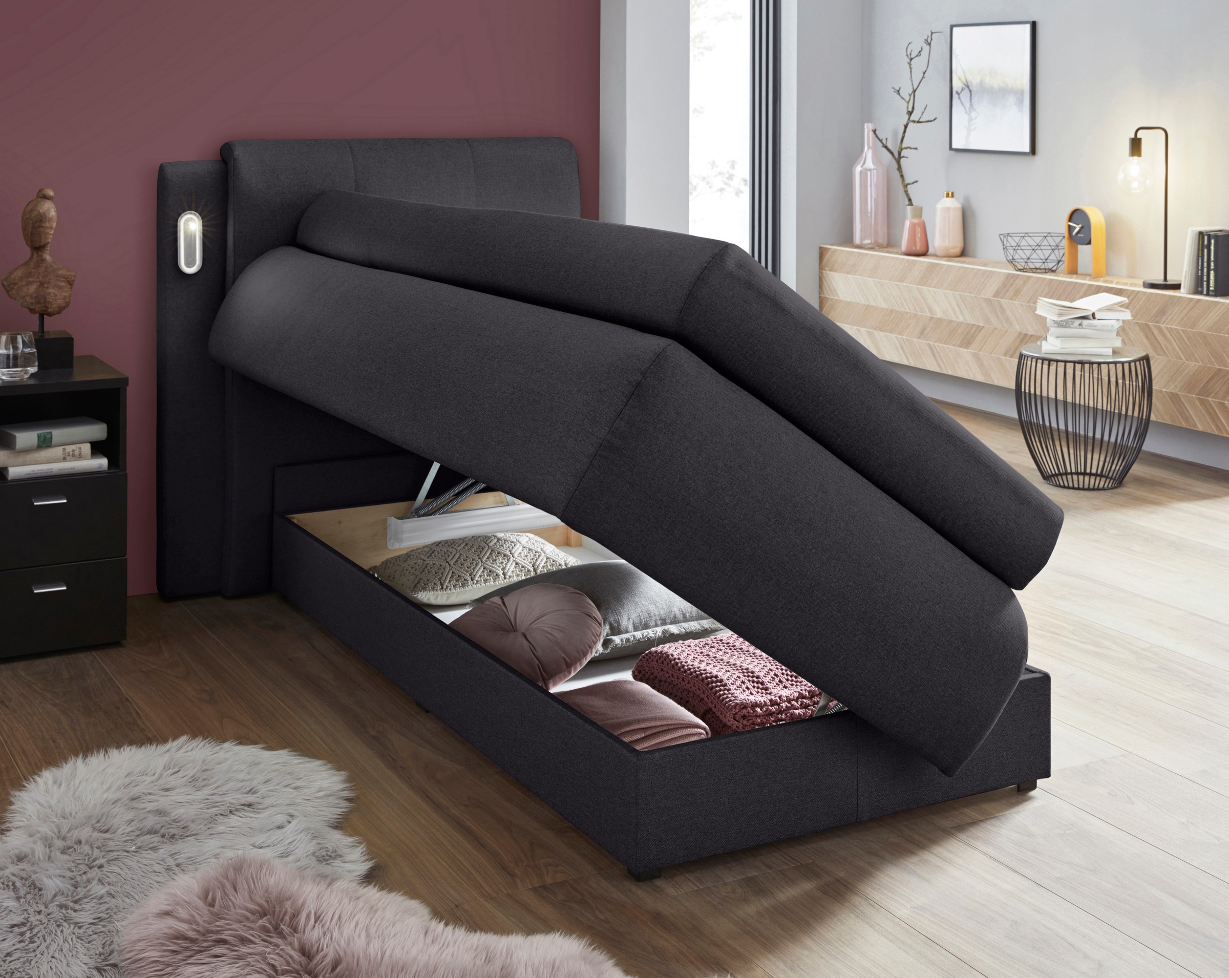 COLLECTION AB Boxspringbett »Borna«, inklusive Bettkasten, LED-Beleuchtung und Topper