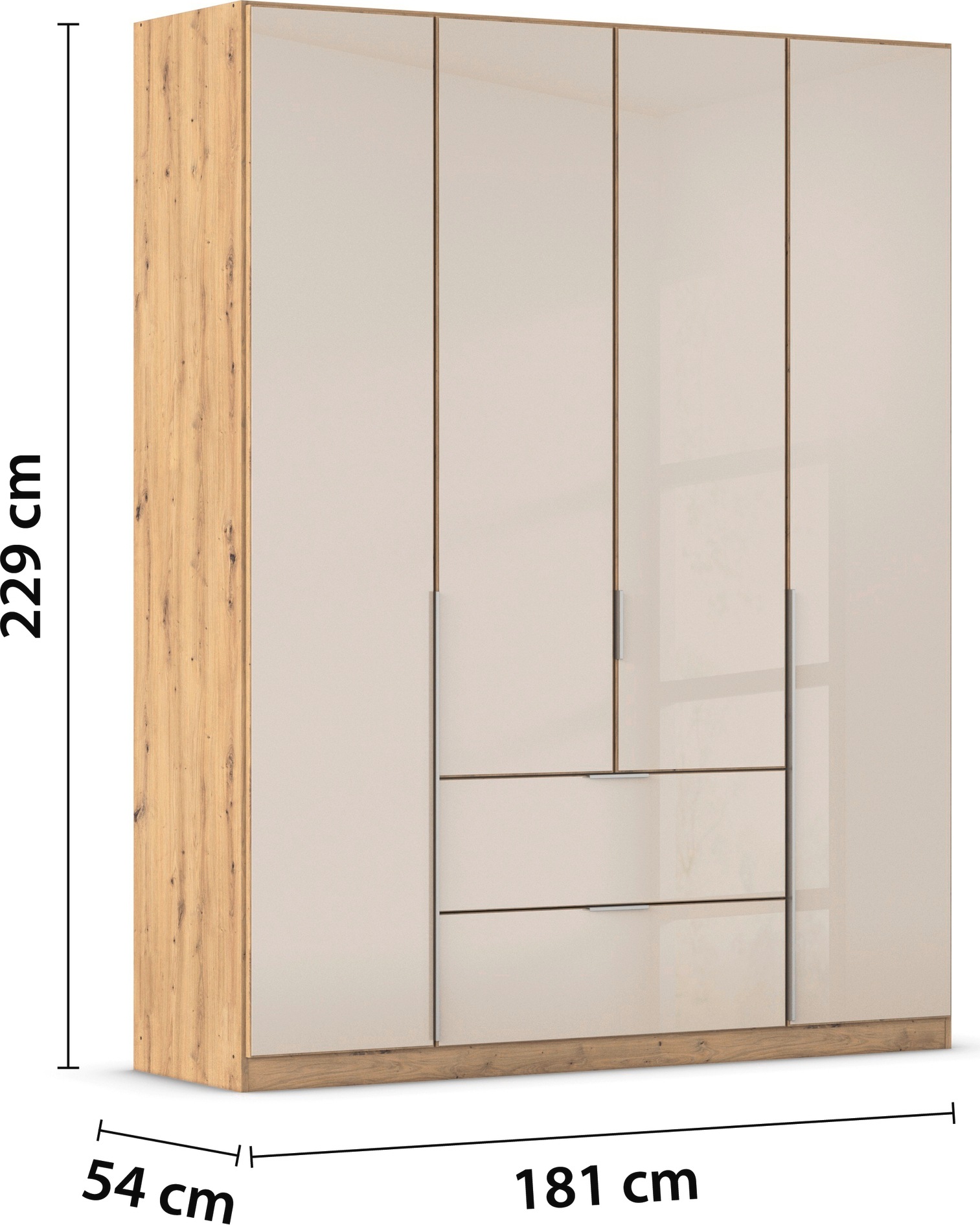 rauch Drehtürenschrank »Kleiderschrank Kleiderschränke Schrank Garderobe AGORDO mit Glasfront«, (in zwei Griff-Farben mit Glasfront), mit Außenschubkästen, in 6 Breiten und 2 Höhen MADE IN GERMANY