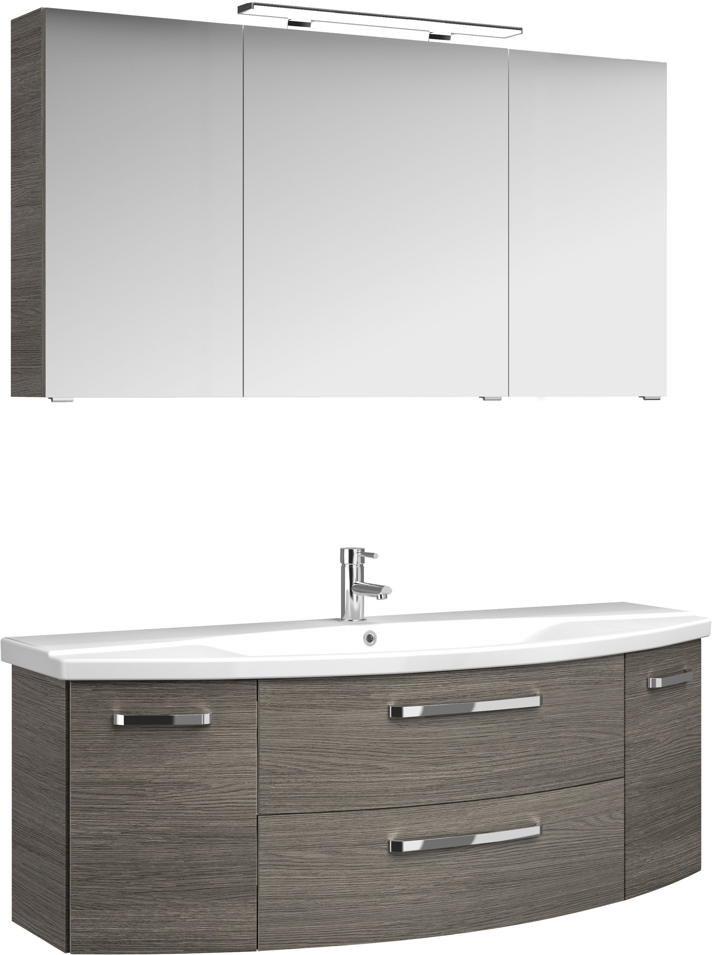 Saphir Badmöbel-Set »Serie 4010 2-teilig Keramik-Waschtisch mit LED-Spiegelschrank«, (Set), Badezimmer Set 144 cm breit, inkl. Türdämpfer, 5 Türen, 2 Schubladen