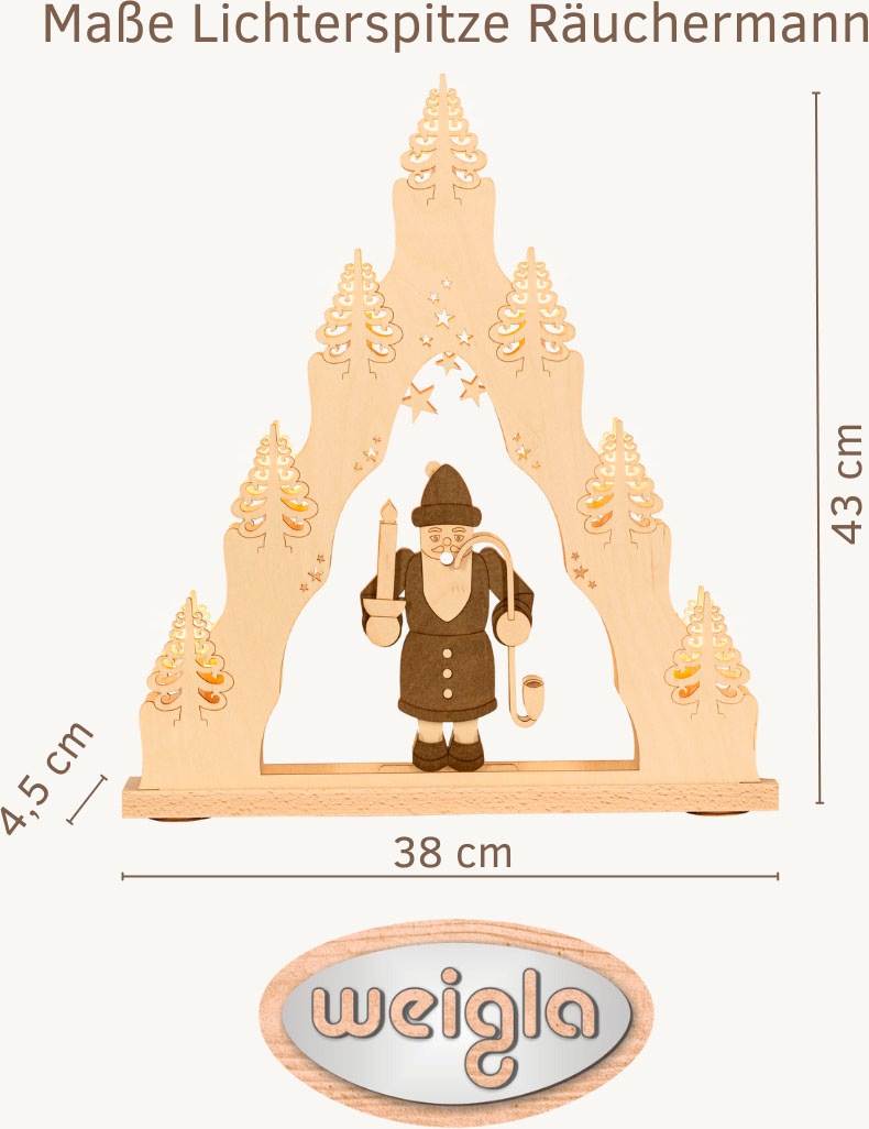 Weigla LED Schwibbogen »Räuchermann, Lichterspitze aus Holz, NATUR-BRAUN, M günstig online kaufen