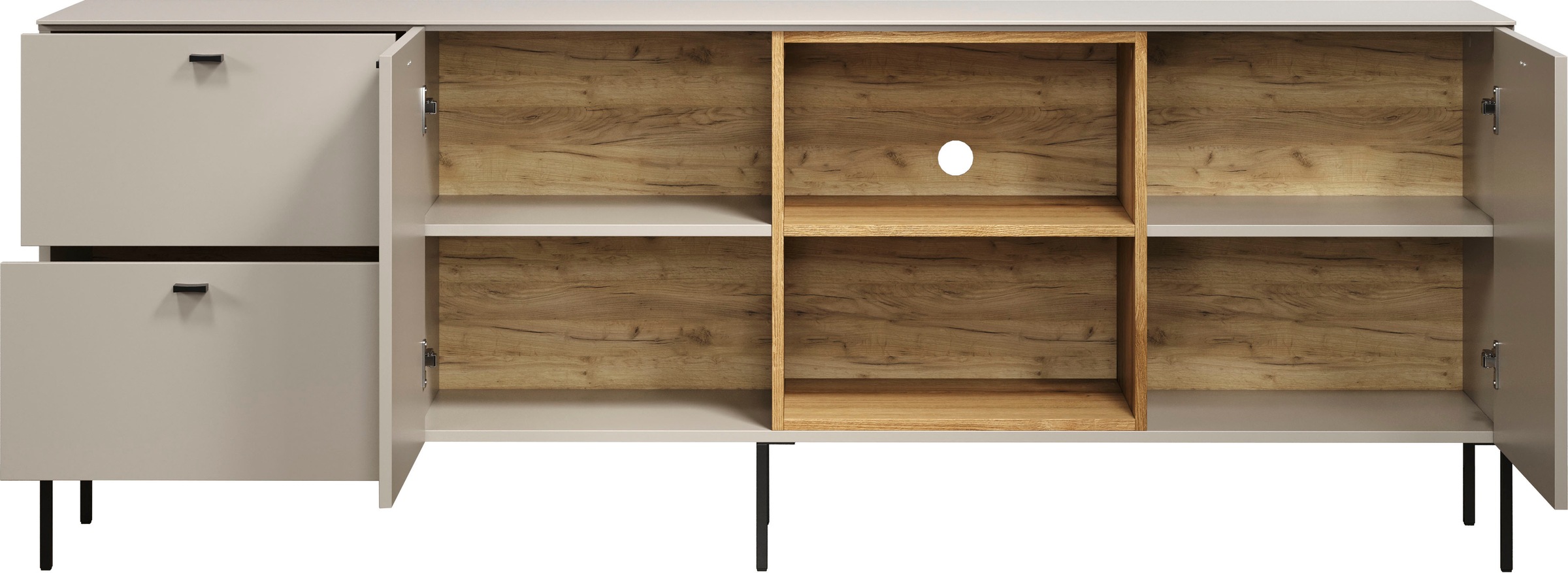 Places of Style Lowboard »San Pedro«, (1 St.), TV-Bank mit Griffen und Füßen aus Metall - (B/T/H) 200/40/75 cm