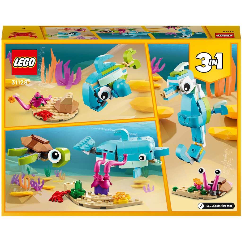LEGO® Konstruktionsspielsteine »Delfin und Schildkröte (31128), LEGO® Creator 3in1«, (137 St.), Made in Europe