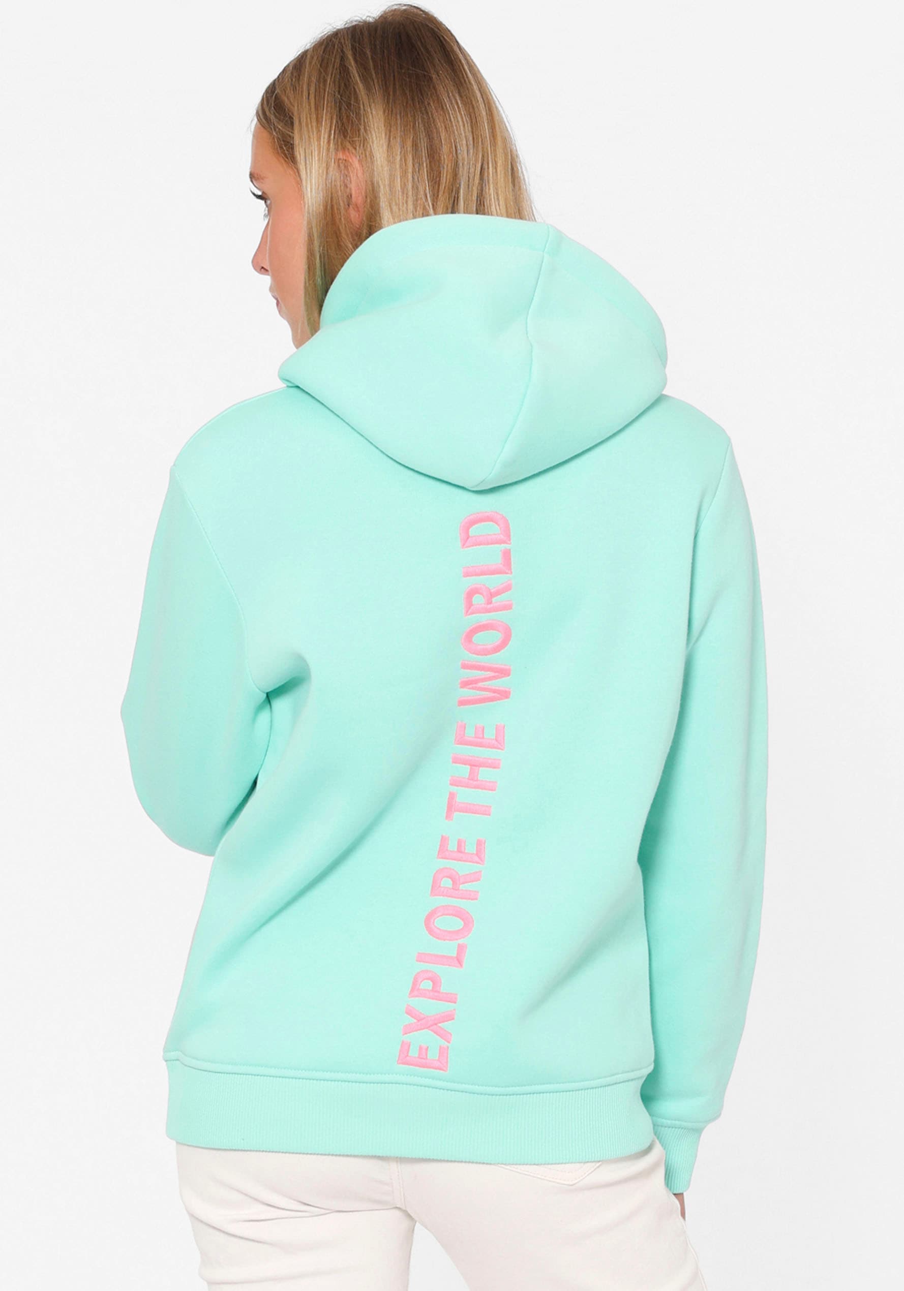 Zwillingsherz Hoodie »"Explore the World"«, mit "Puppy Lover" Aufschrift und aufgestickten Hundemotiv mit Herzen