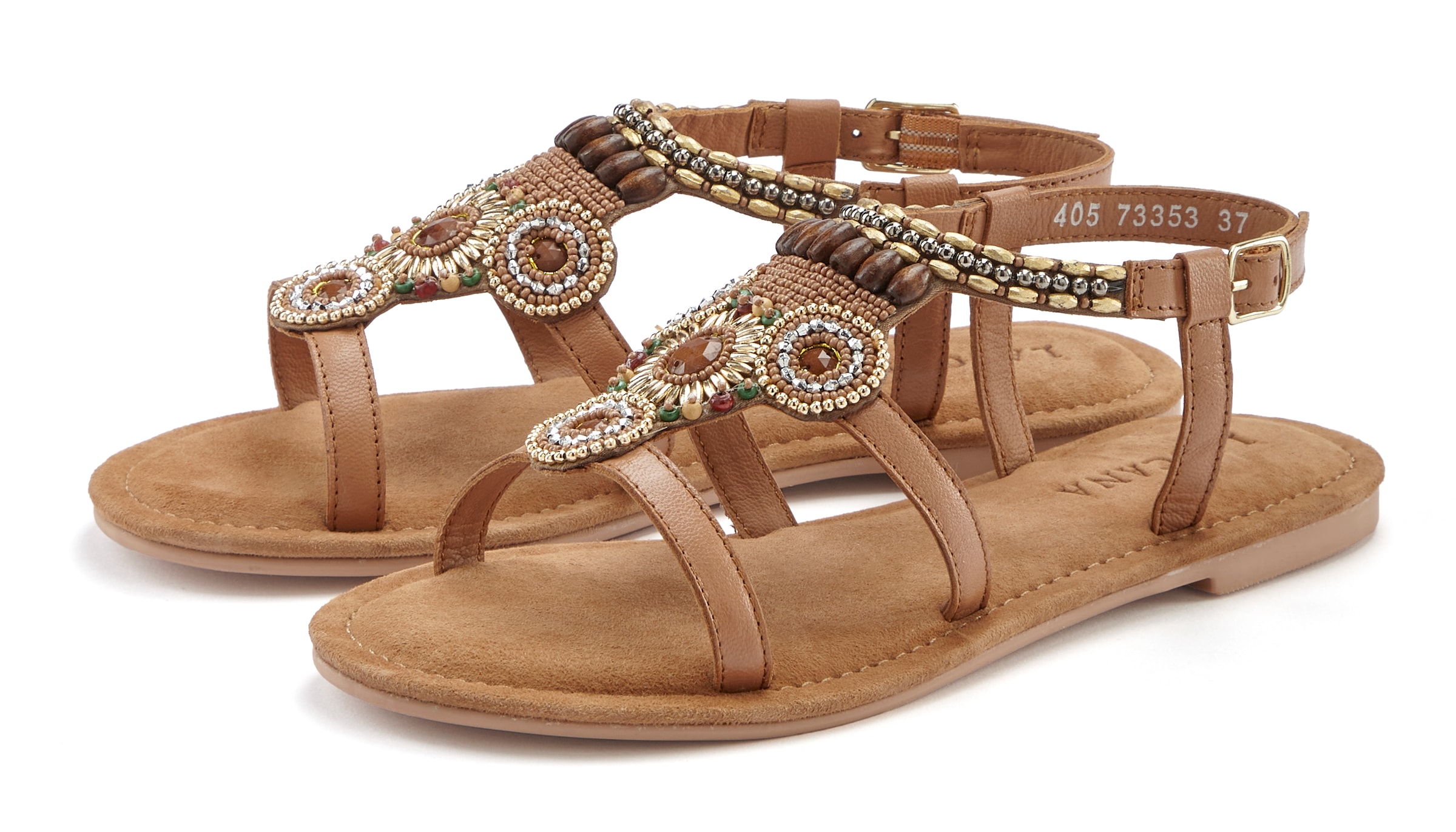 LASCANA Sandale »Sommerschuh«, Sandalette, Sommerschuh aus Leder mit Steinchen in Glitzer-Optik