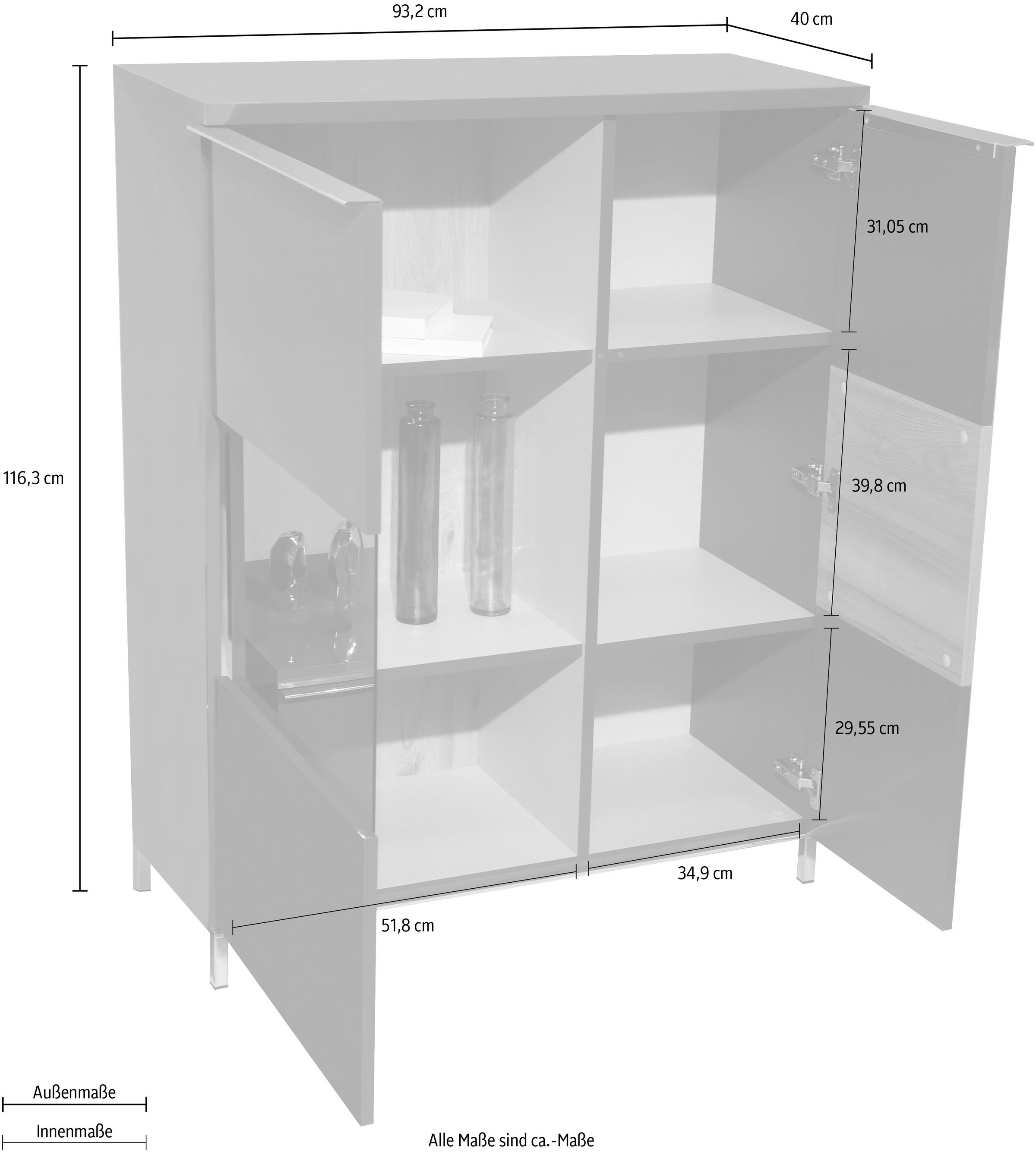 Places of Style Vitrine »Onyx«, (B/H/T): 93,2/116,3/14cm), mit Soft-Close-Funktion