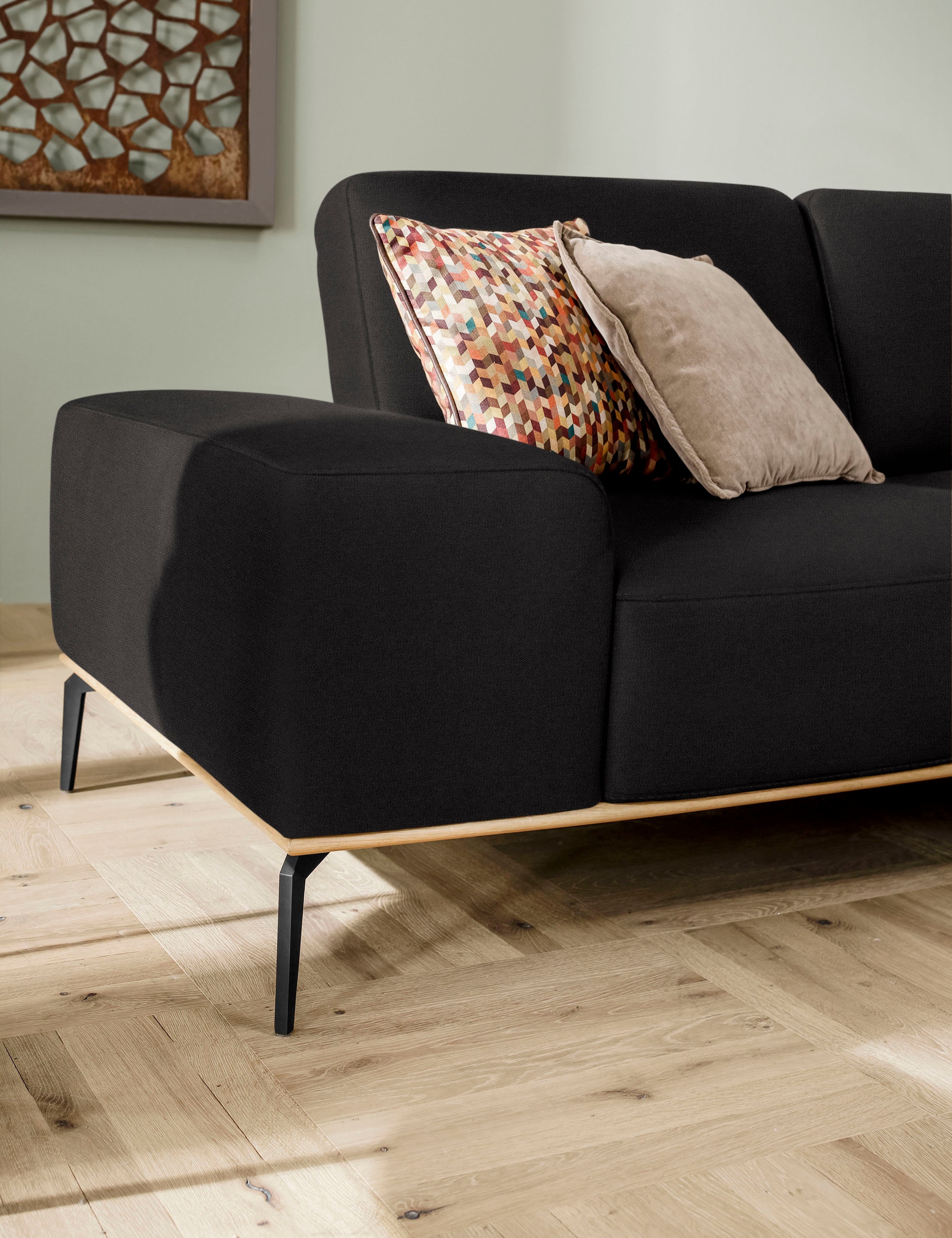 W.SCHILLIG Ecksofa »run, Designsofa mit tollem Sitzkomfort, bequem, L-Form«, mit Holzsockel, Füße in Schwarz pulverbeschichtet, Breite 299 cm