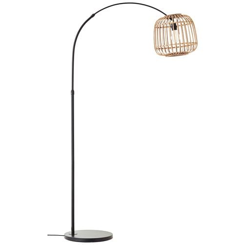 Brilliant Bogenlampe »Nikka«, 1 flammig, Leuchtmittel E27 | ohne Leuchtmittel, mit Rattan-Schirm, 171 cm Höhe, E27, Metall/Rattan, schwarz/natur